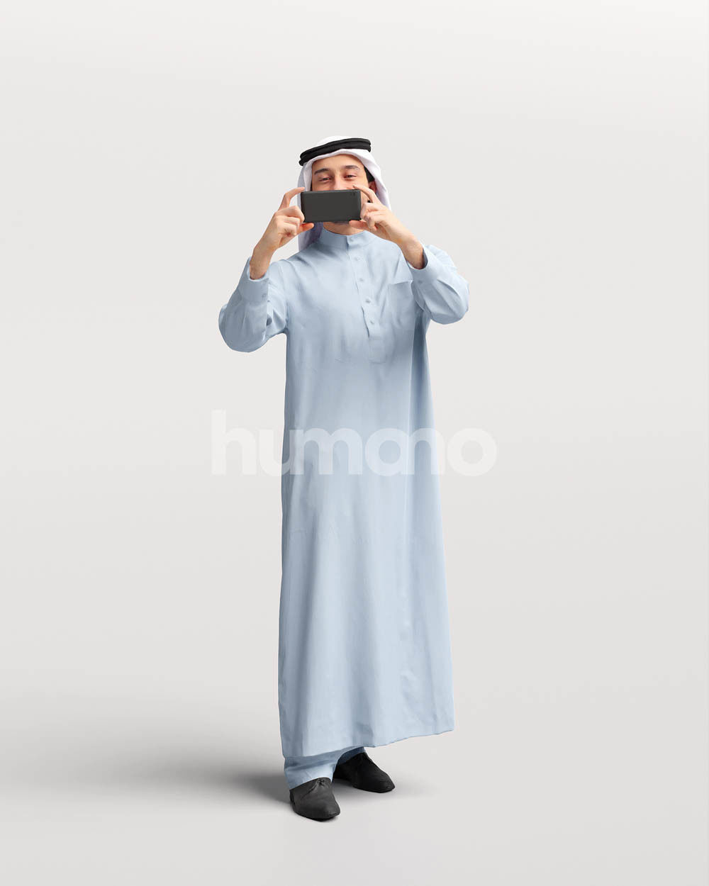 Humano Arab man in thobe standing taking photo - 2405-062-6722 3D model_11