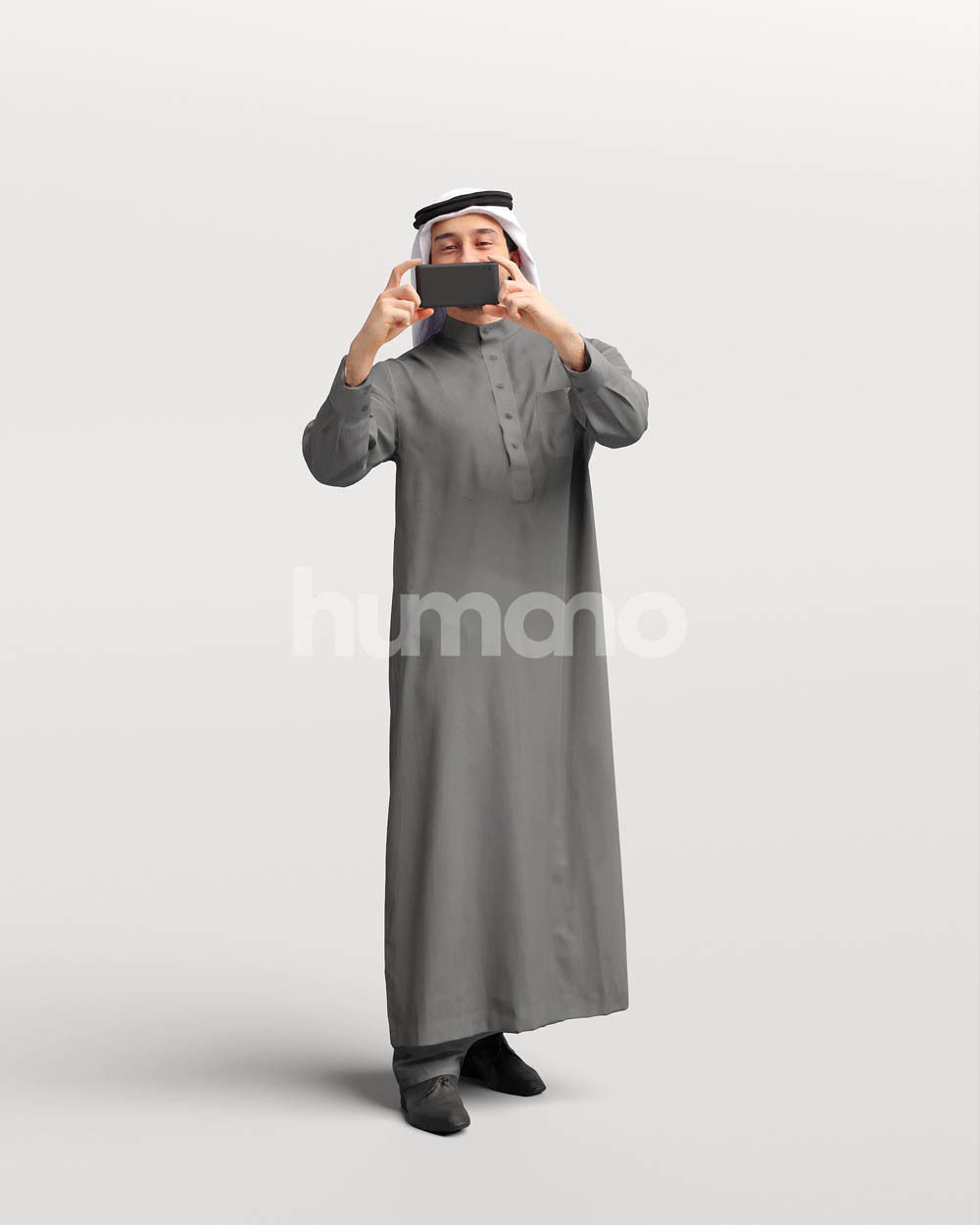 Humano Arab man in thobe standing taking photo - 2405-062-6722 3D model_12