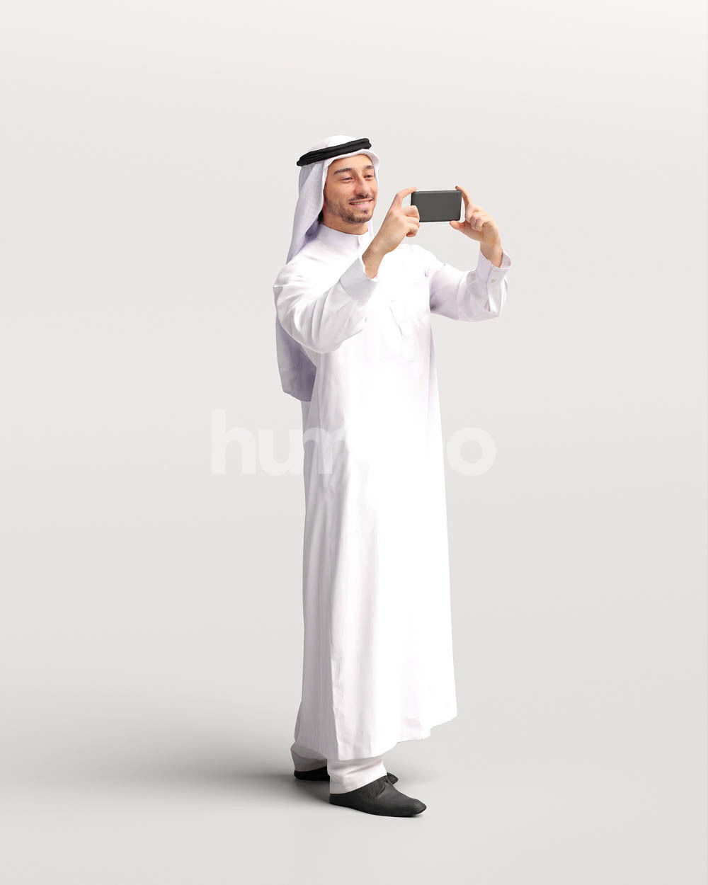 Humano Arab man in thobe standing taking photo - 2405-062-6722 3D model_3