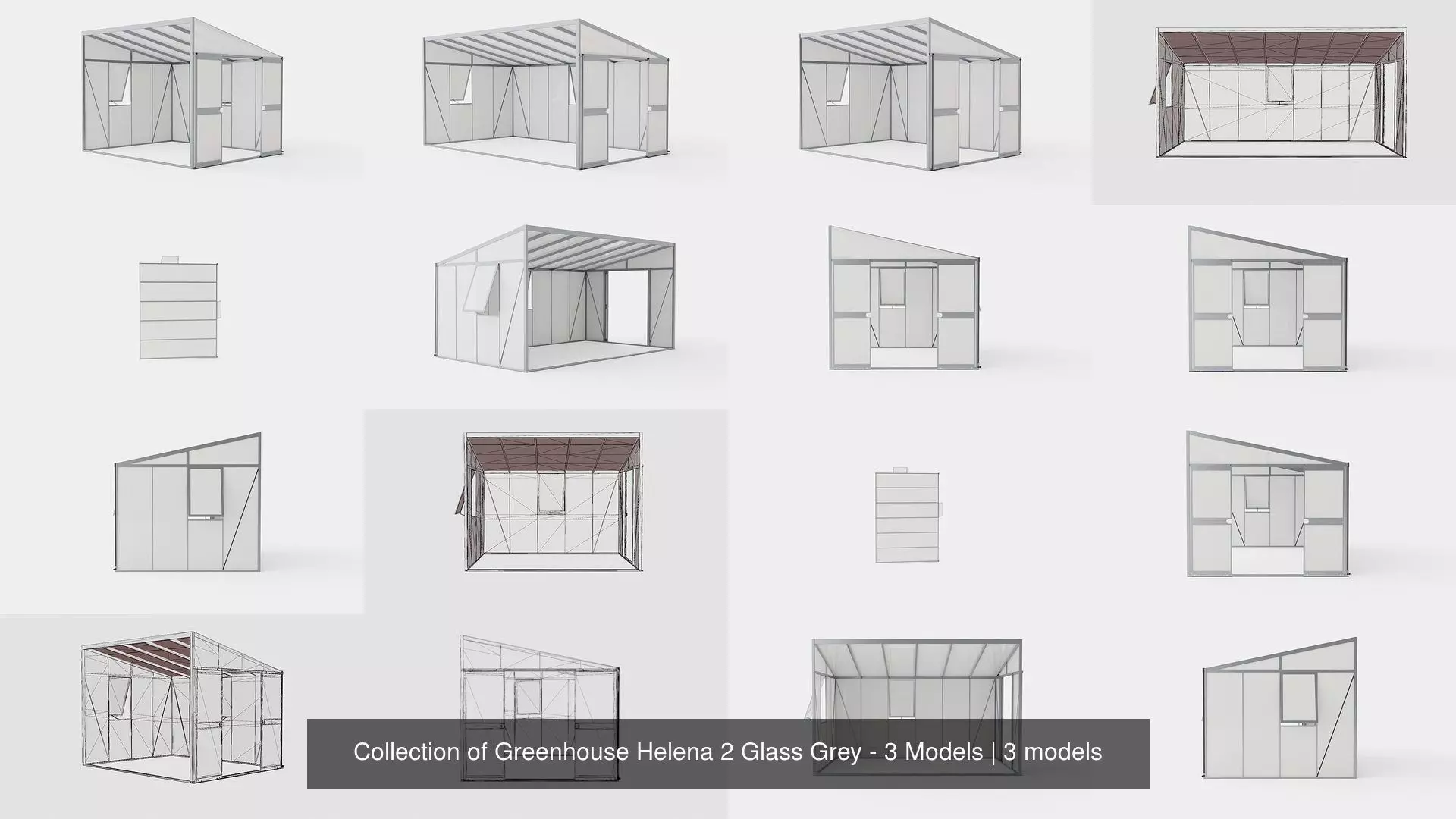 Collection of Greenhouse Helena 2 Glass Grey - 3 Models 3D Model Pack