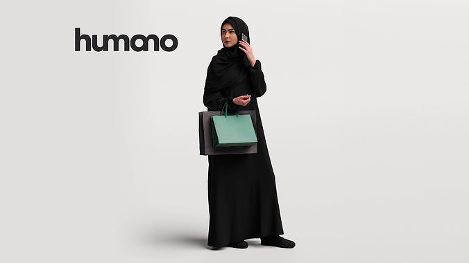Humano Arab woman hijab standing talking phone - 2405-052-6495