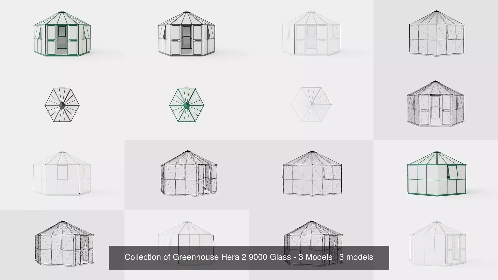 Collection of Greenhouse Hera 2 9000 Glass - 3 Models 3D Model Pack