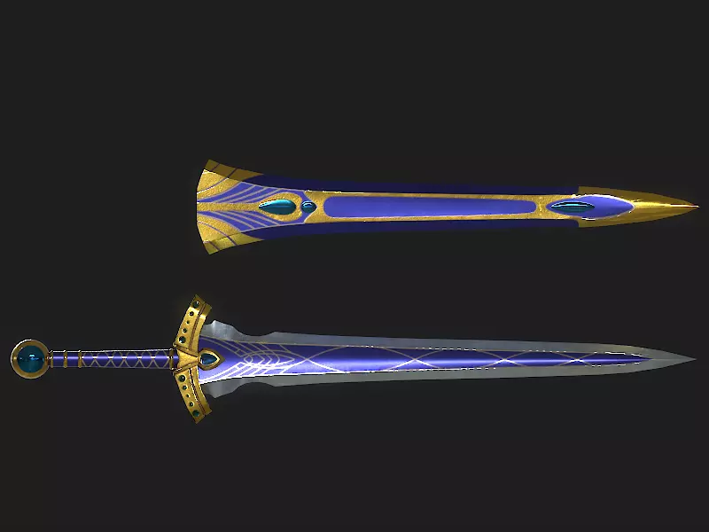 Fantasy Medieval Sword with Scabbard Stylized PBR Low-poly 3D model