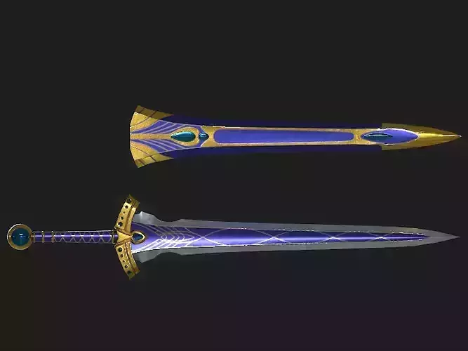 Fantasy Medieval Sword with Scabbard Stylized PBR  Low-poly 3D model