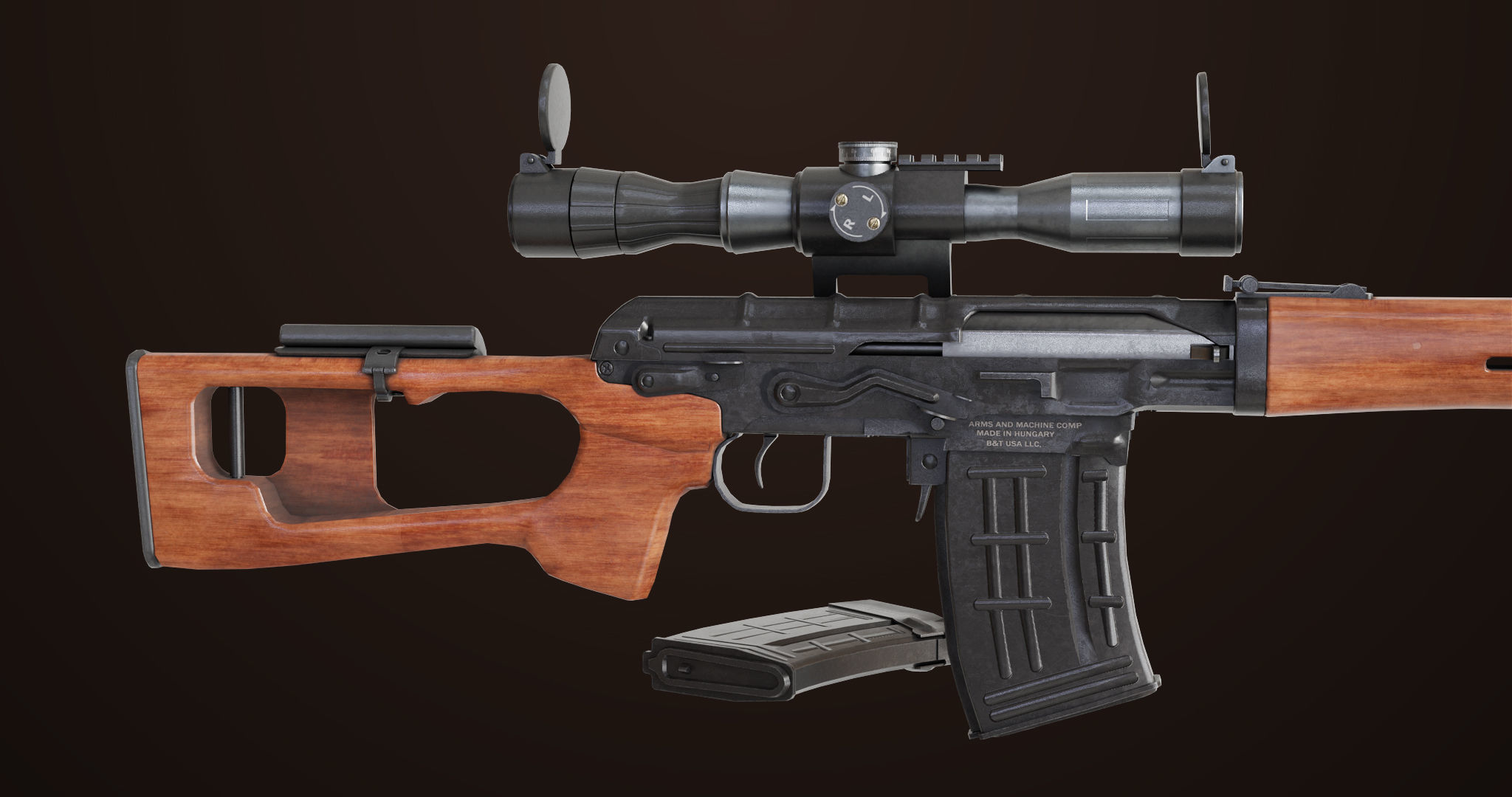 Sniper Rifle 01 Wood Rig All PBR Unity Ue Textures Low-poly 3D model_14