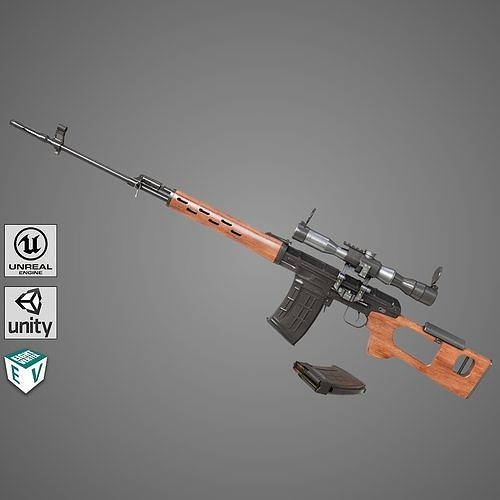Sniper Rifle 01 Wood Rig All PBR Unity Ue Textures Low-poly 3D model