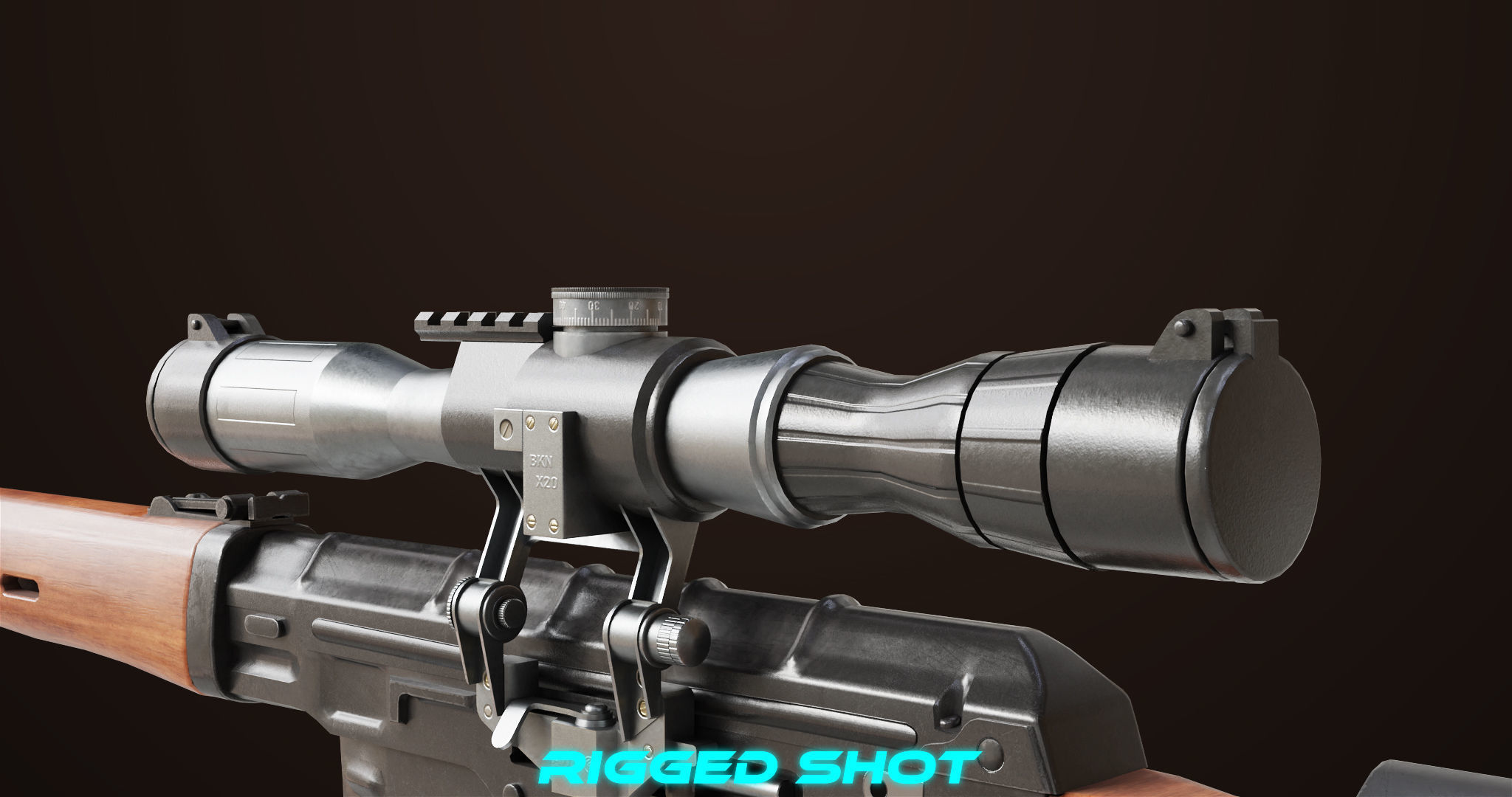 Sniper Rifle 01 Wood Rig All PBR Unity Ue Textures Low-poly 3D model_27