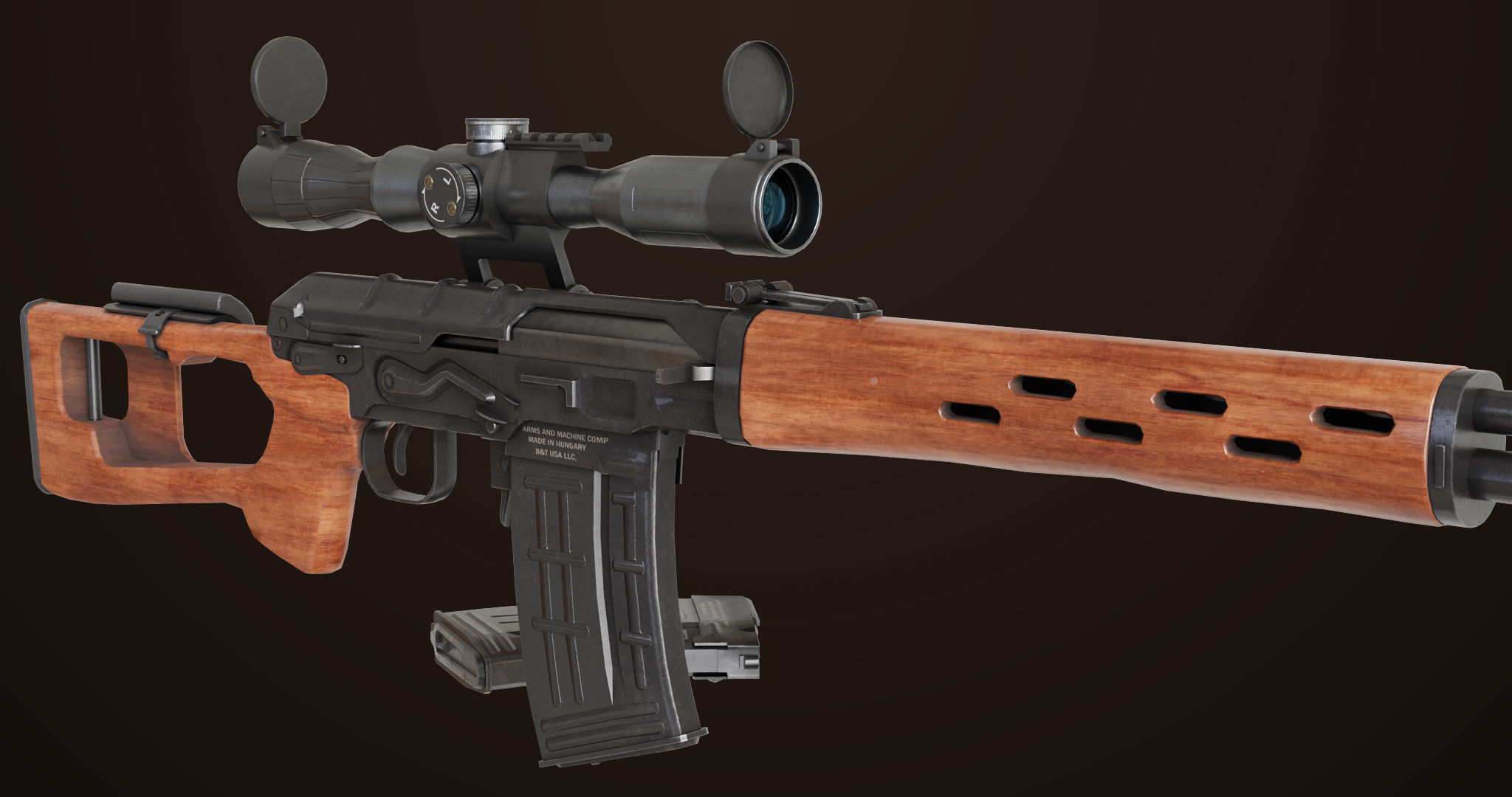 Sniper Rifle 01 Wood Rig All PBR Unity Ue Textures Low-poly 3D model_15