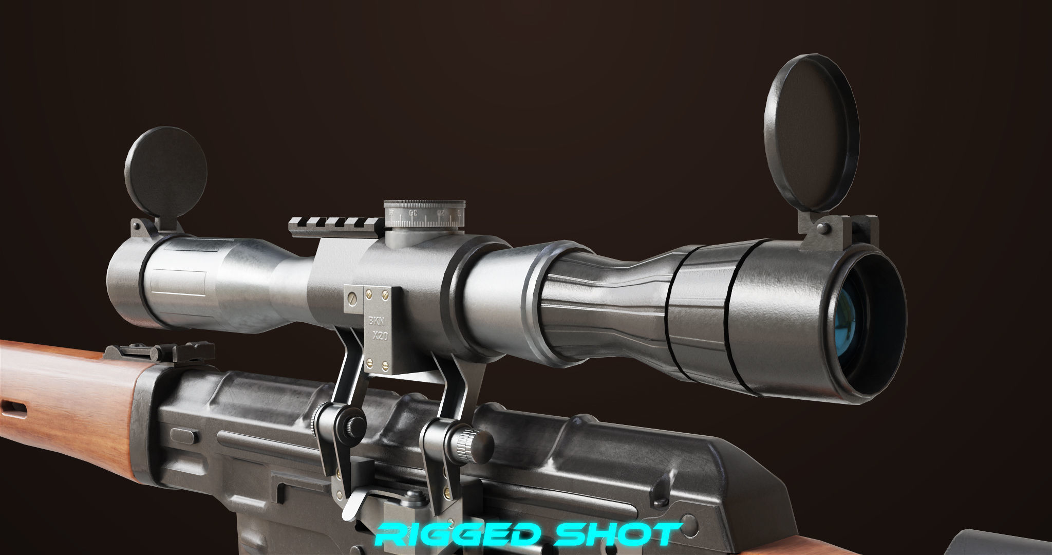 Sniper Rifle 01 Wood Rig All PBR Unity Ue Textures Low-poly 3D model_26
