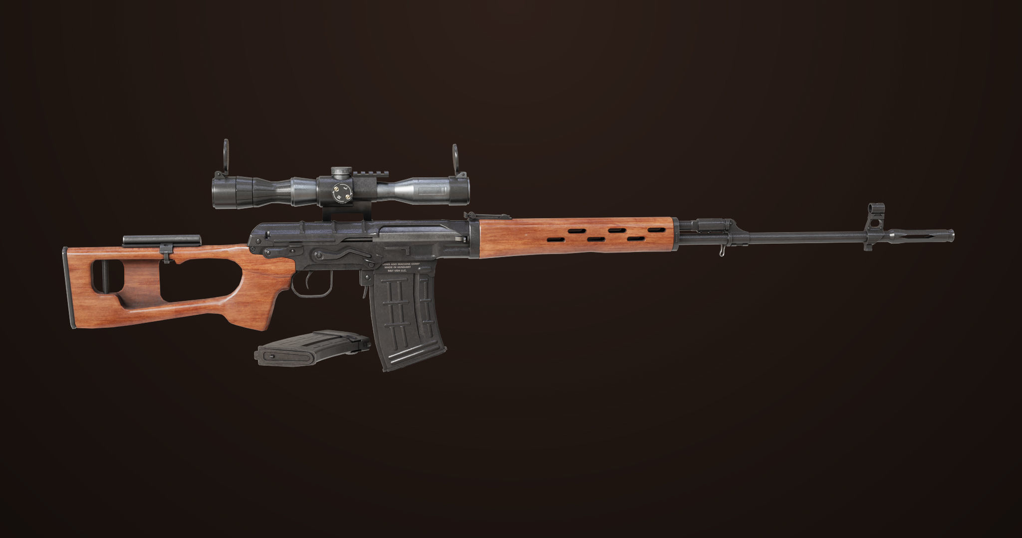 Sniper Rifle 01 Wood Rig All PBR Unity Ue Textures Low-poly 3D model_8