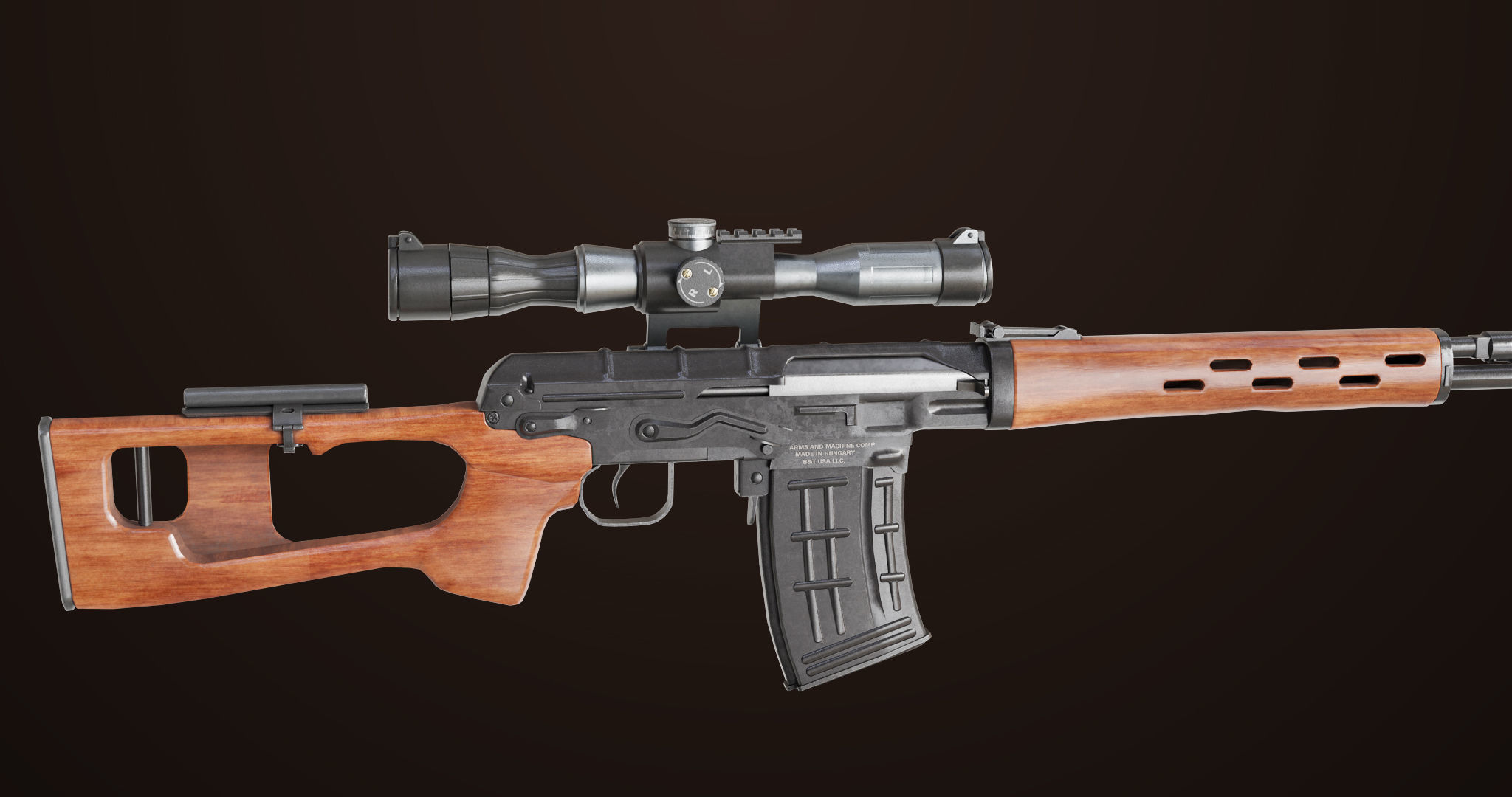 Sniper Rifle 01 Wood Rig All PBR Unity Ue Textures Low-poly 3D model_28