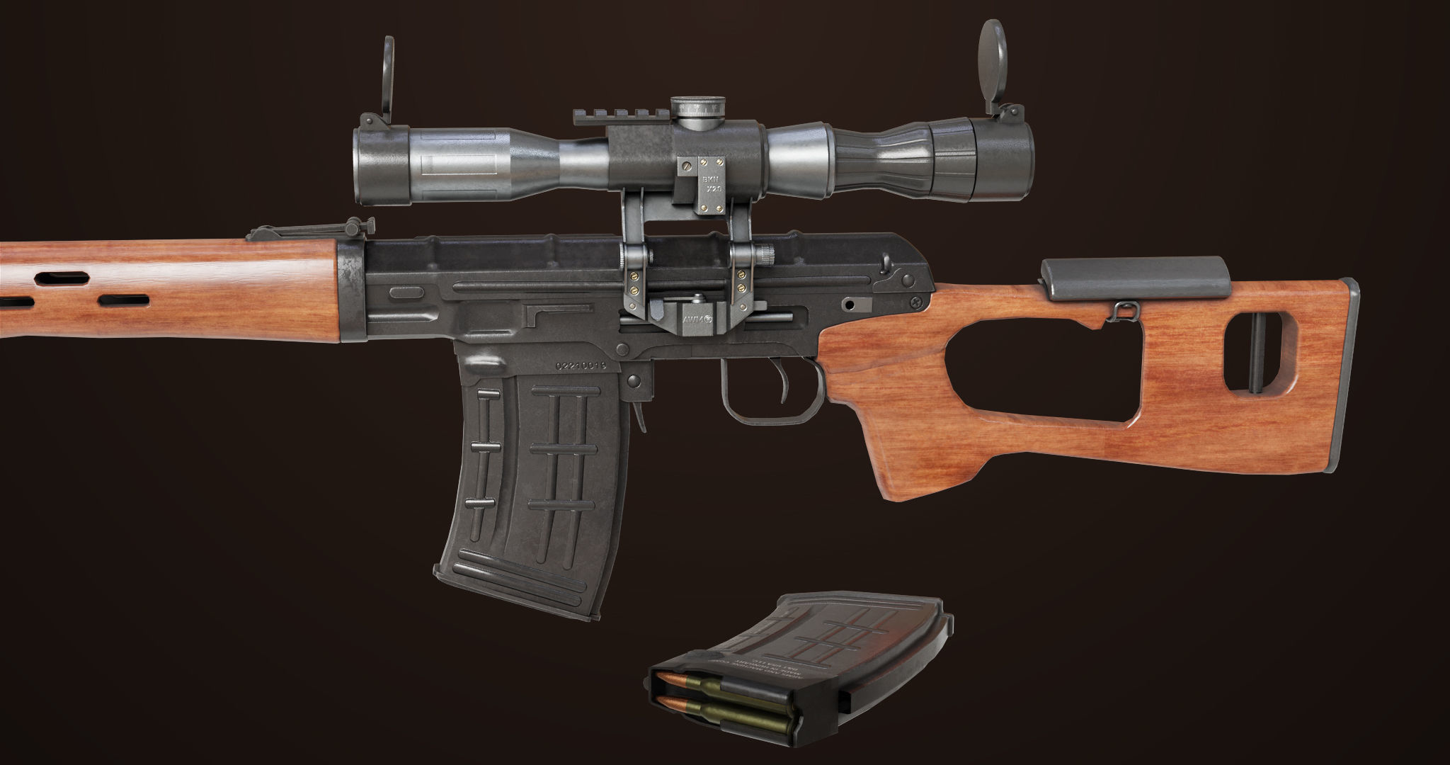 Sniper Rifle 01 Wood Rig All PBR Unity Ue Textures Low-poly 3D model_11