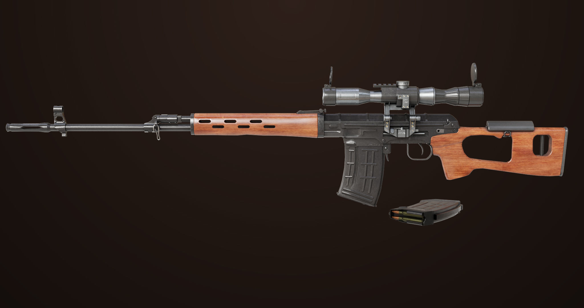 Sniper Rifle 01 Wood Rig All PBR Unity Ue Textures Low-poly 3D model_1