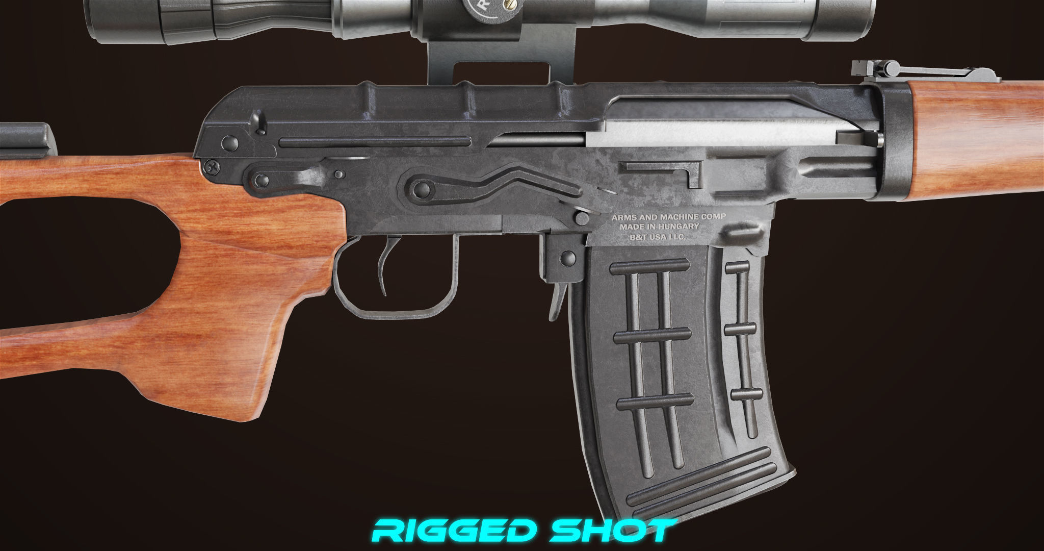 Sniper Rifle 01 Wood Rig All PBR Unity Ue Textures Low-poly 3D model_17