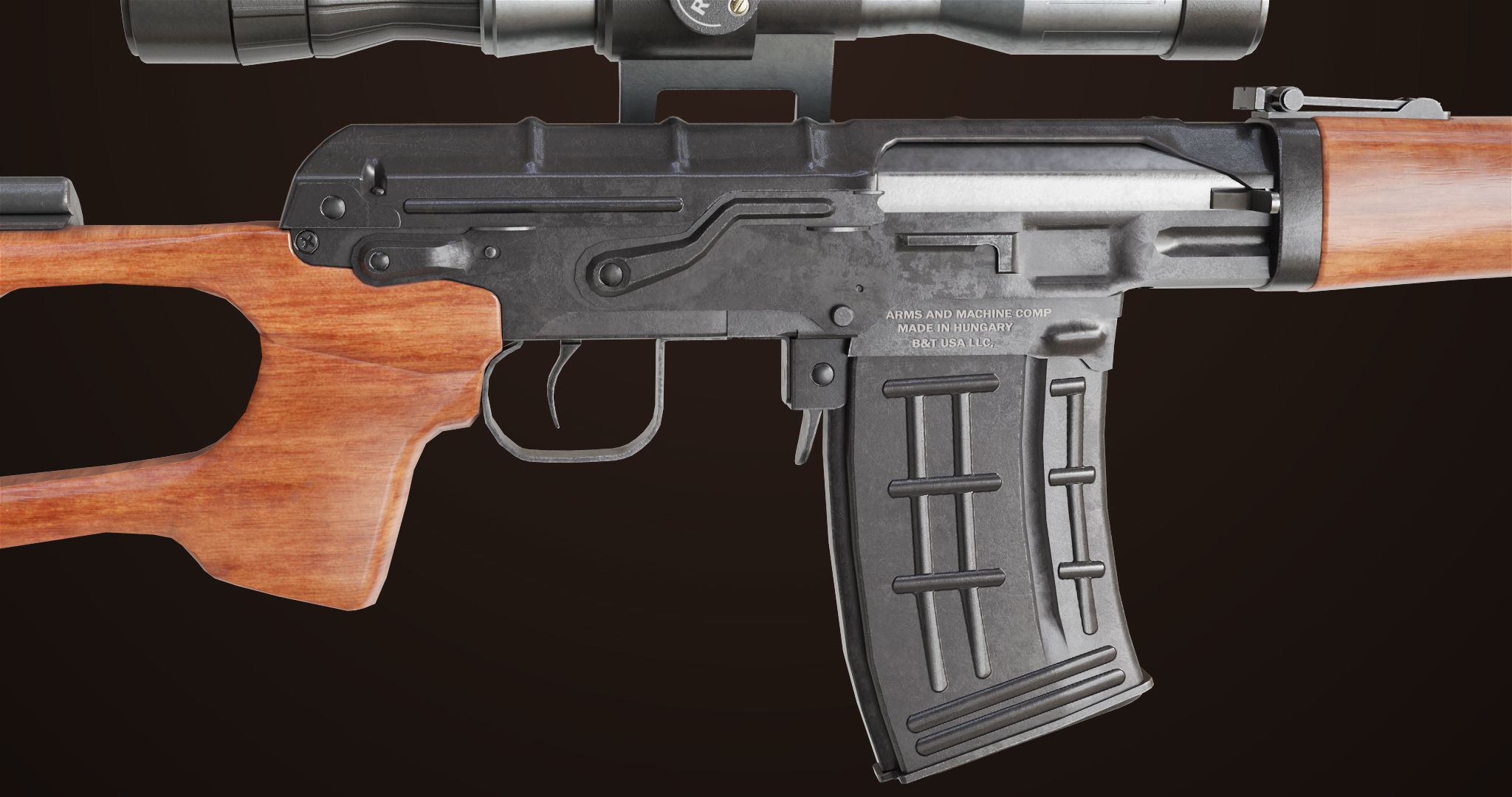 Sniper Rifle 01 Wood Rig All PBR Unity Ue Textures Low-poly 3D model_16