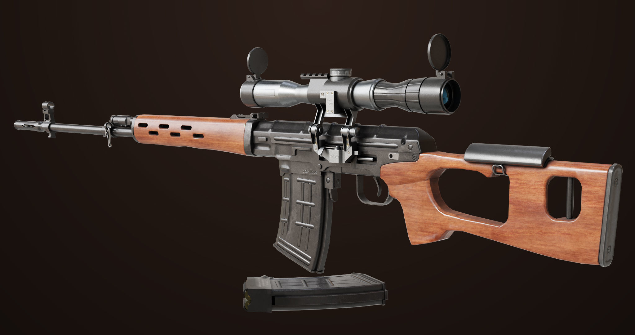 Sniper Rifle 01 Wood Rig All PBR Unity Ue Textures Low-poly 3D model_2
