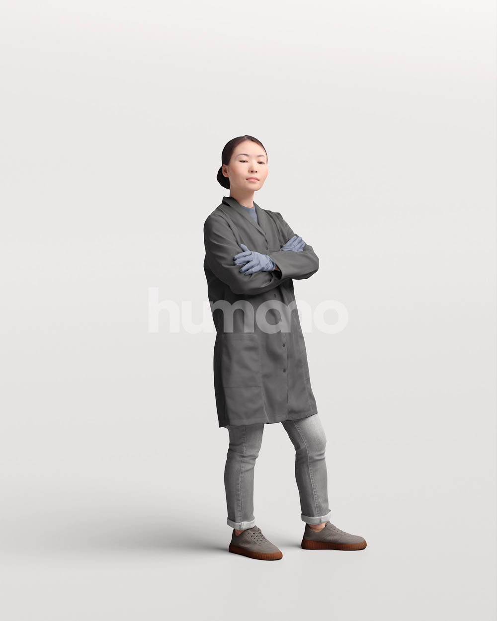 Humano scientist woman in lab coat standing - 083-5370 3D model_12