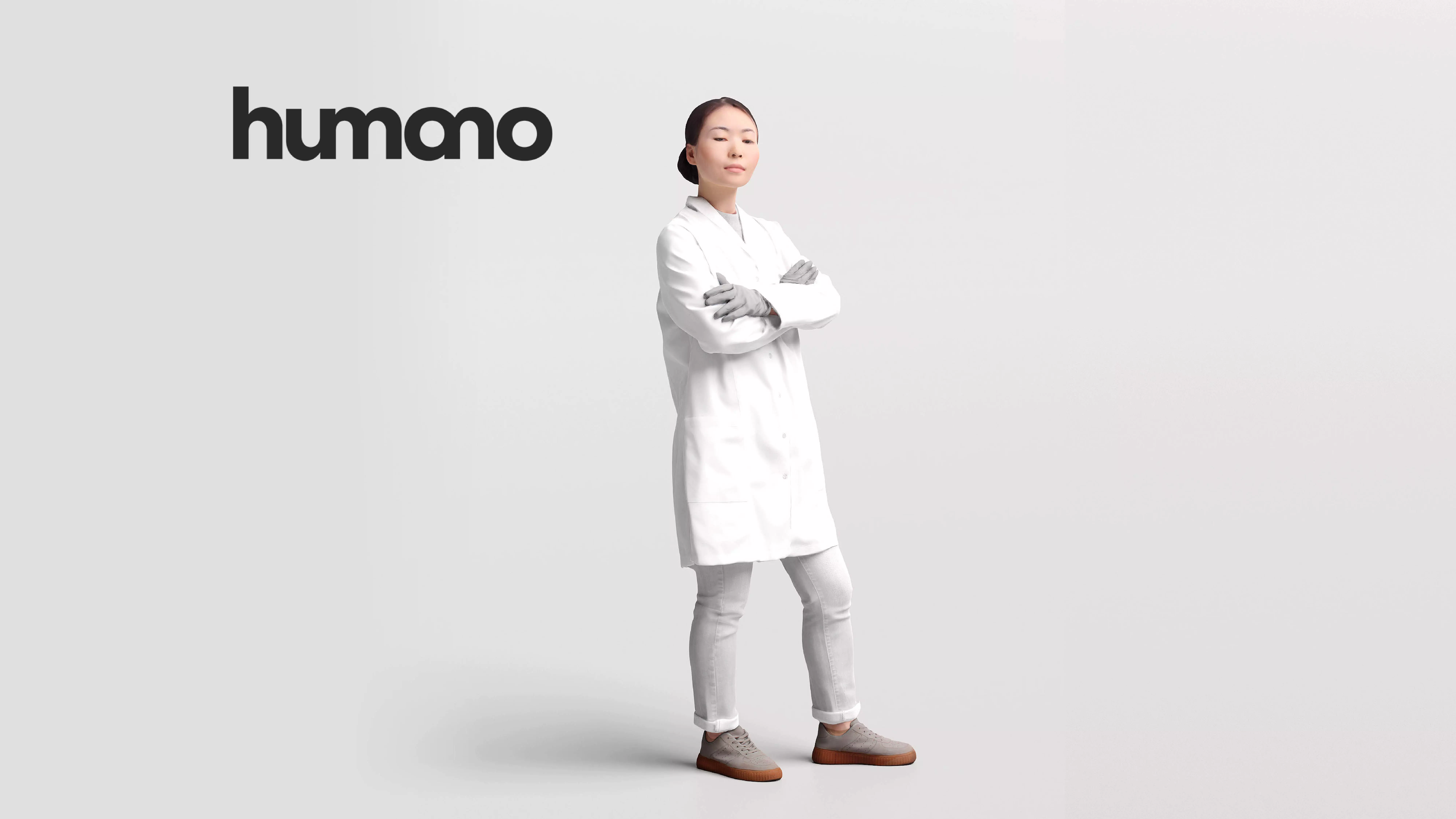 Humano scientist woman in lab coat standing - 083-5370 3D model_0
