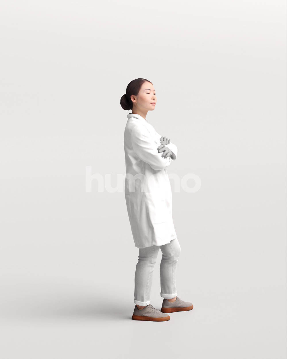 Humano scientist woman in lab coat standing - 083-5370 3D model_3