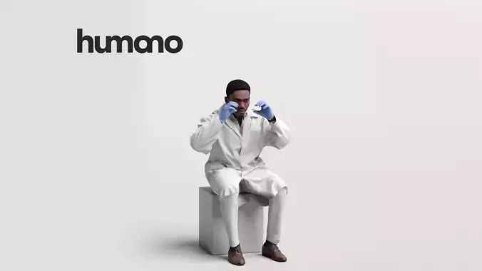 Humano scientist man for microscope in lab coat - 064-4994