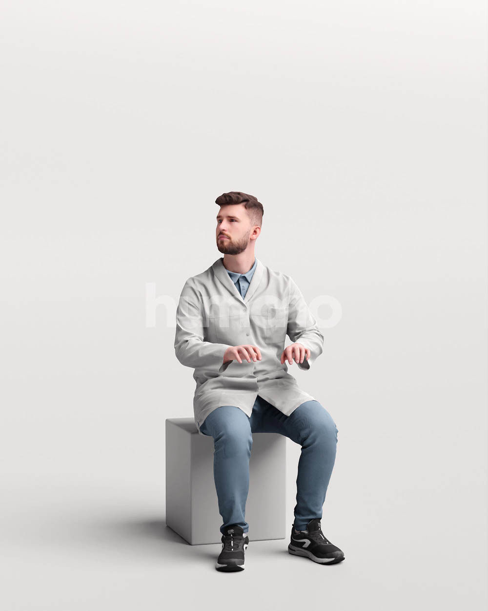 Humano scientist man working tapping in lab coat - 054-2455 3D model_12