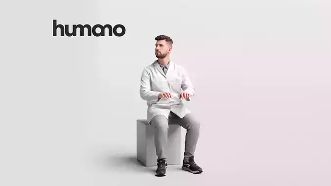 Humano scientist man working tapping in lab coat - 054-2455 3D model