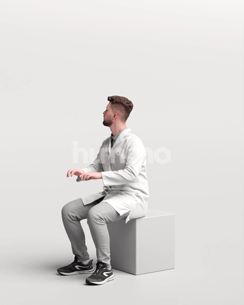 Humano scientist man working tapping in lab coat - 054-2455 3D model_6