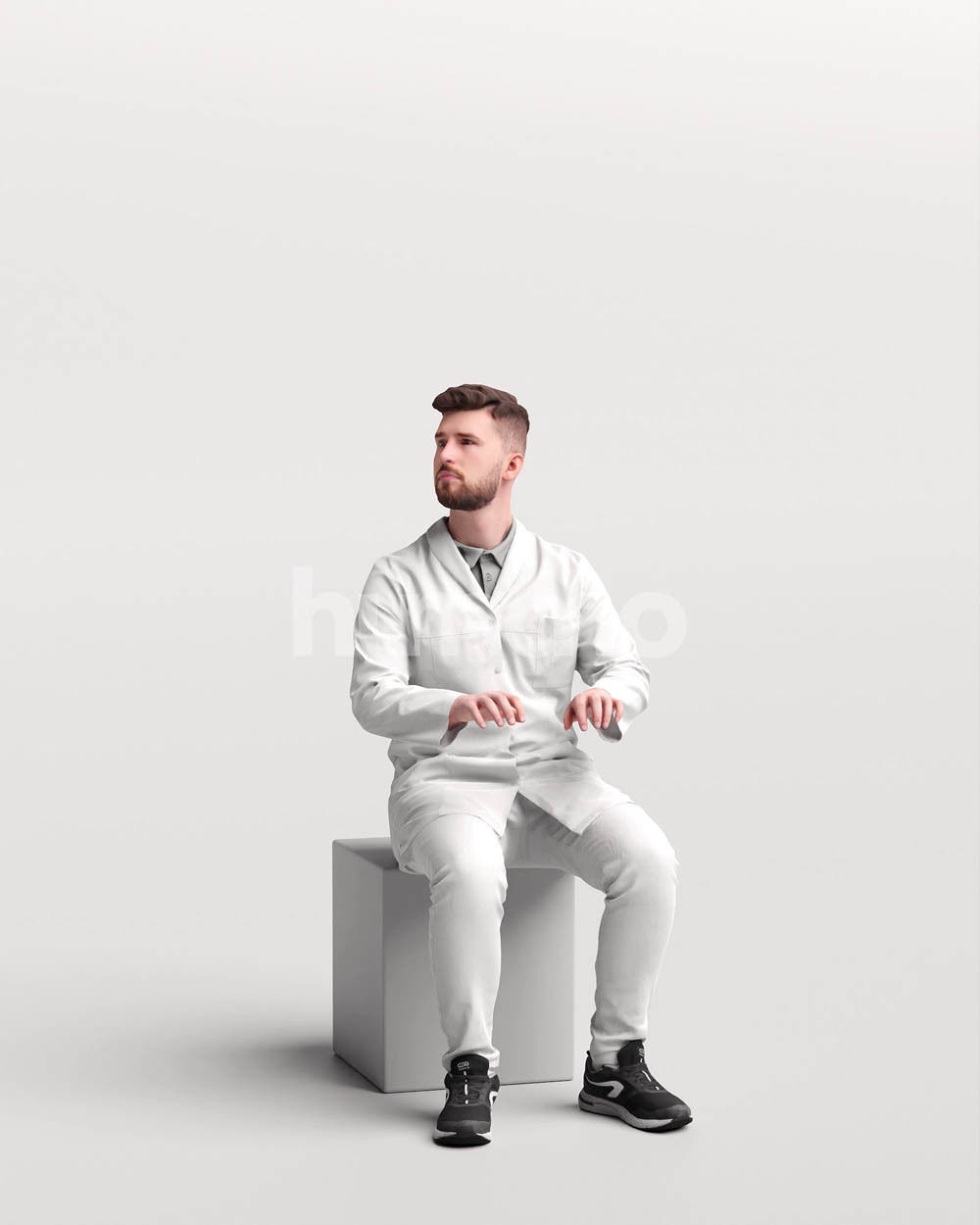 Humano scientist man working tapping in lab coat - 054-2455 3D model_10