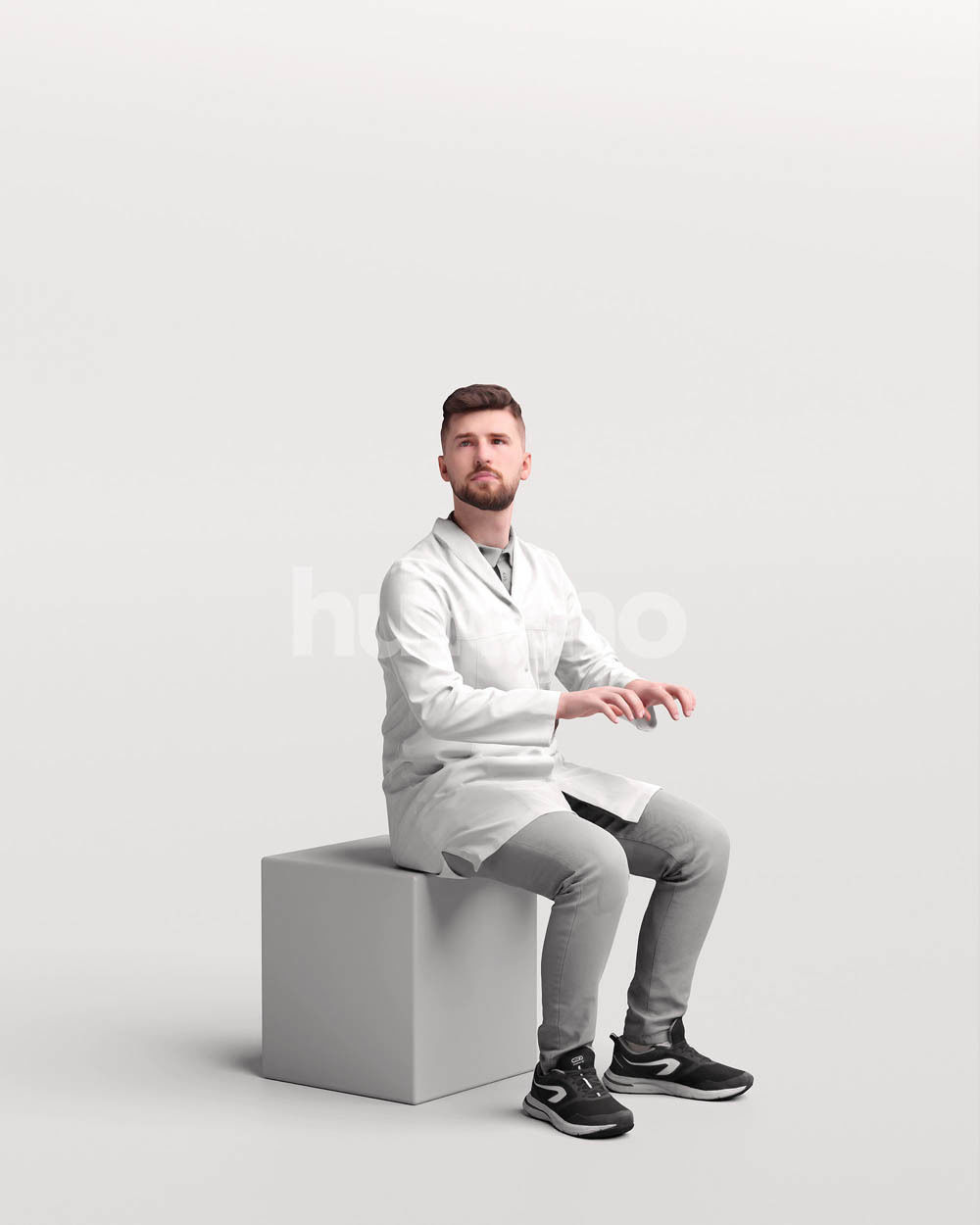 Humano scientist man working tapping in lab coat - 054-2455 3D model_3