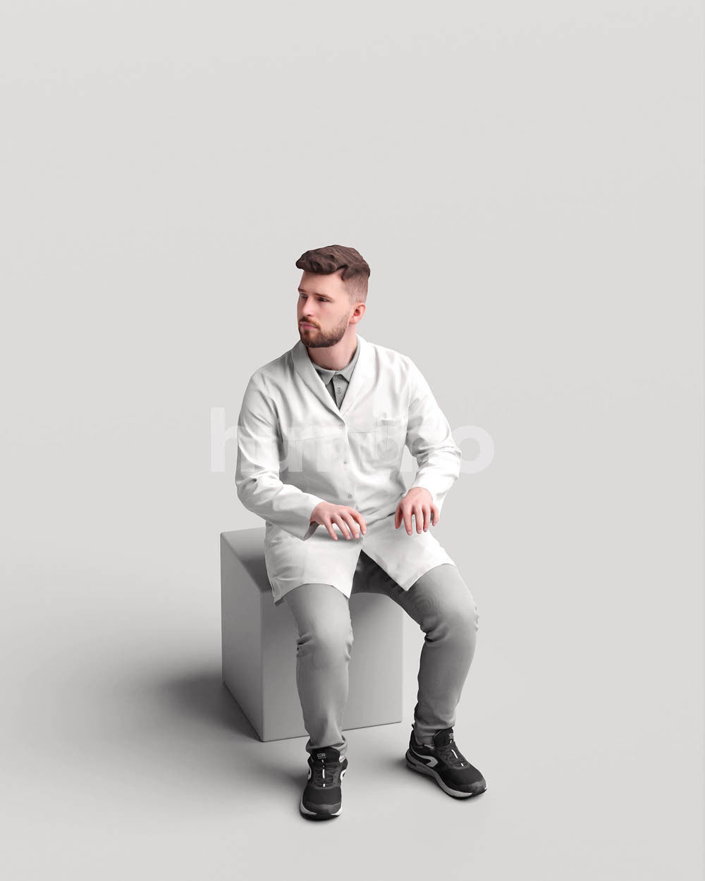 Humano scientist man working tapping in lab coat - 054-2455 3D model_9