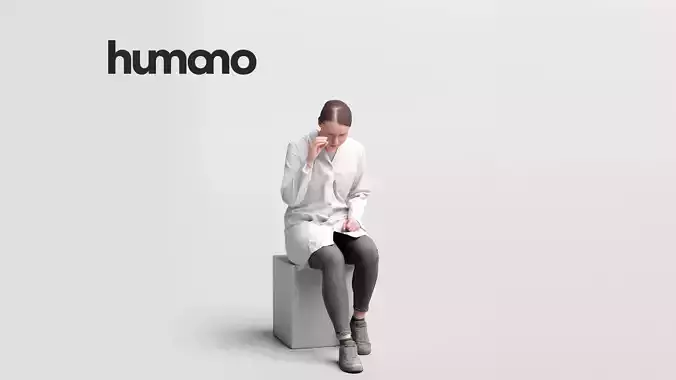 Humano scientist woman in lab coat sitting - 043-3416