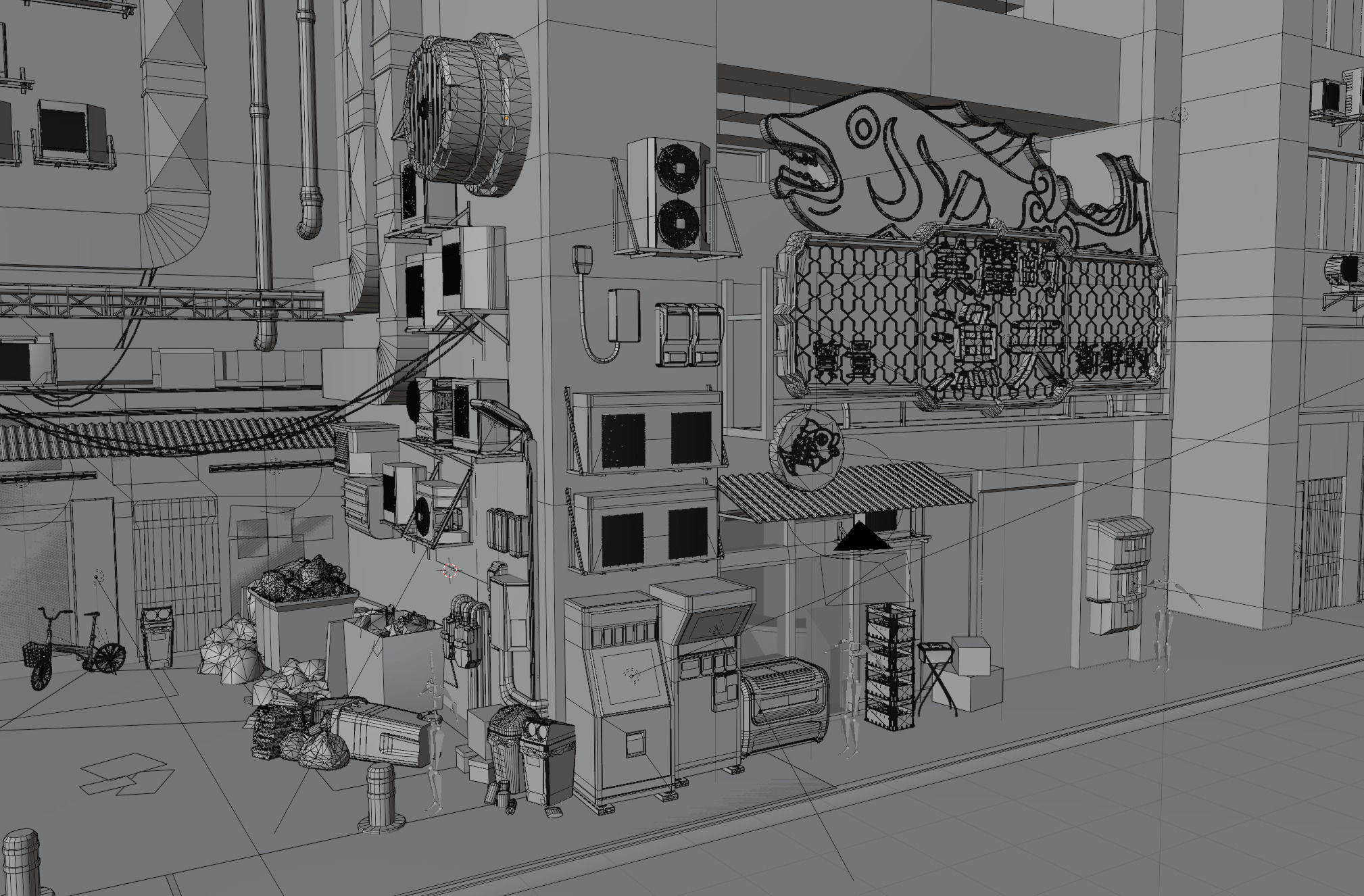 Fish Shop And Garbage Dump Cyberpunk Street Low-poly 3D model_15