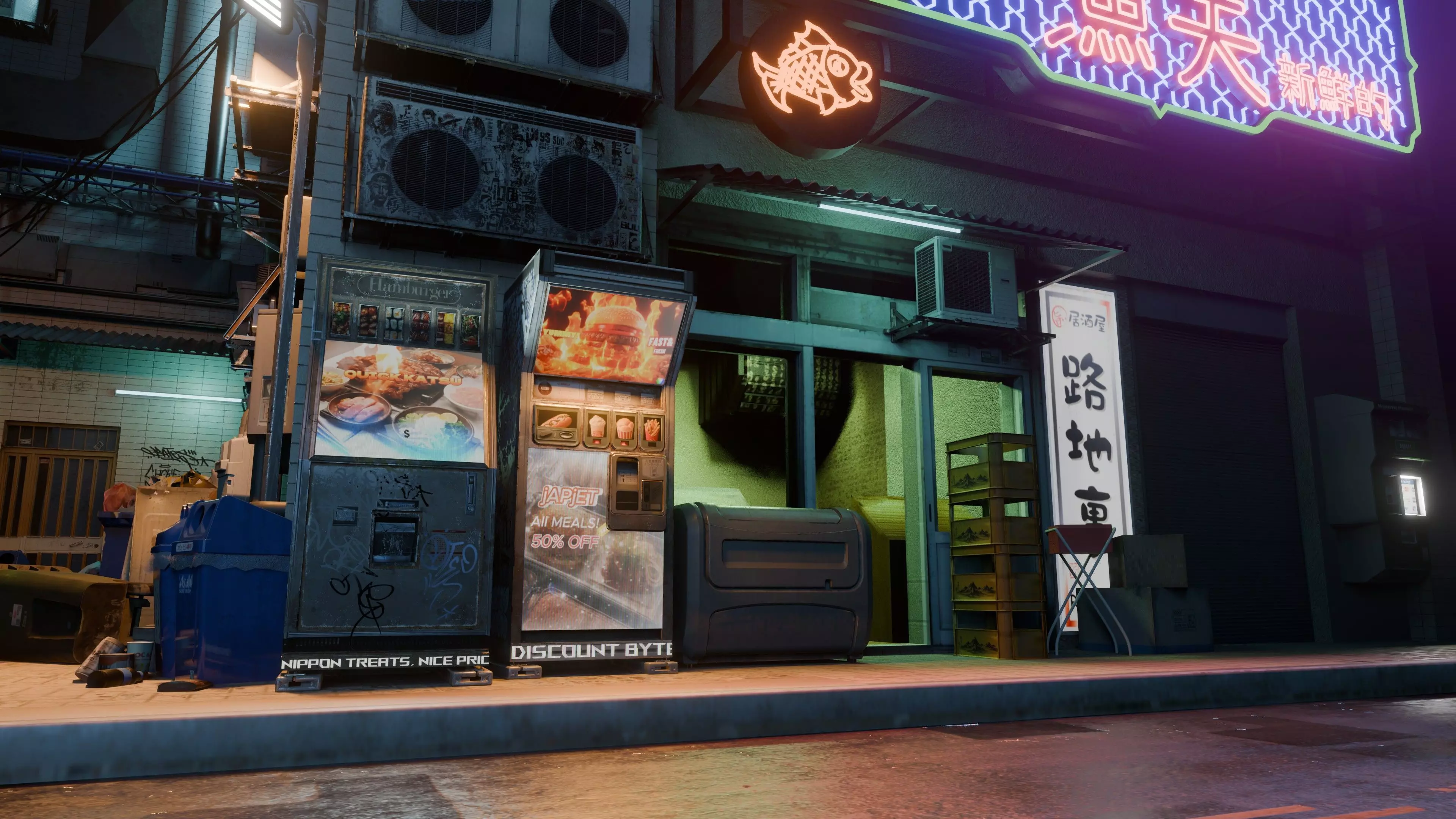 Fish Shop And Garbage Dump Cyberpunk Street Low-poly 3D model_0