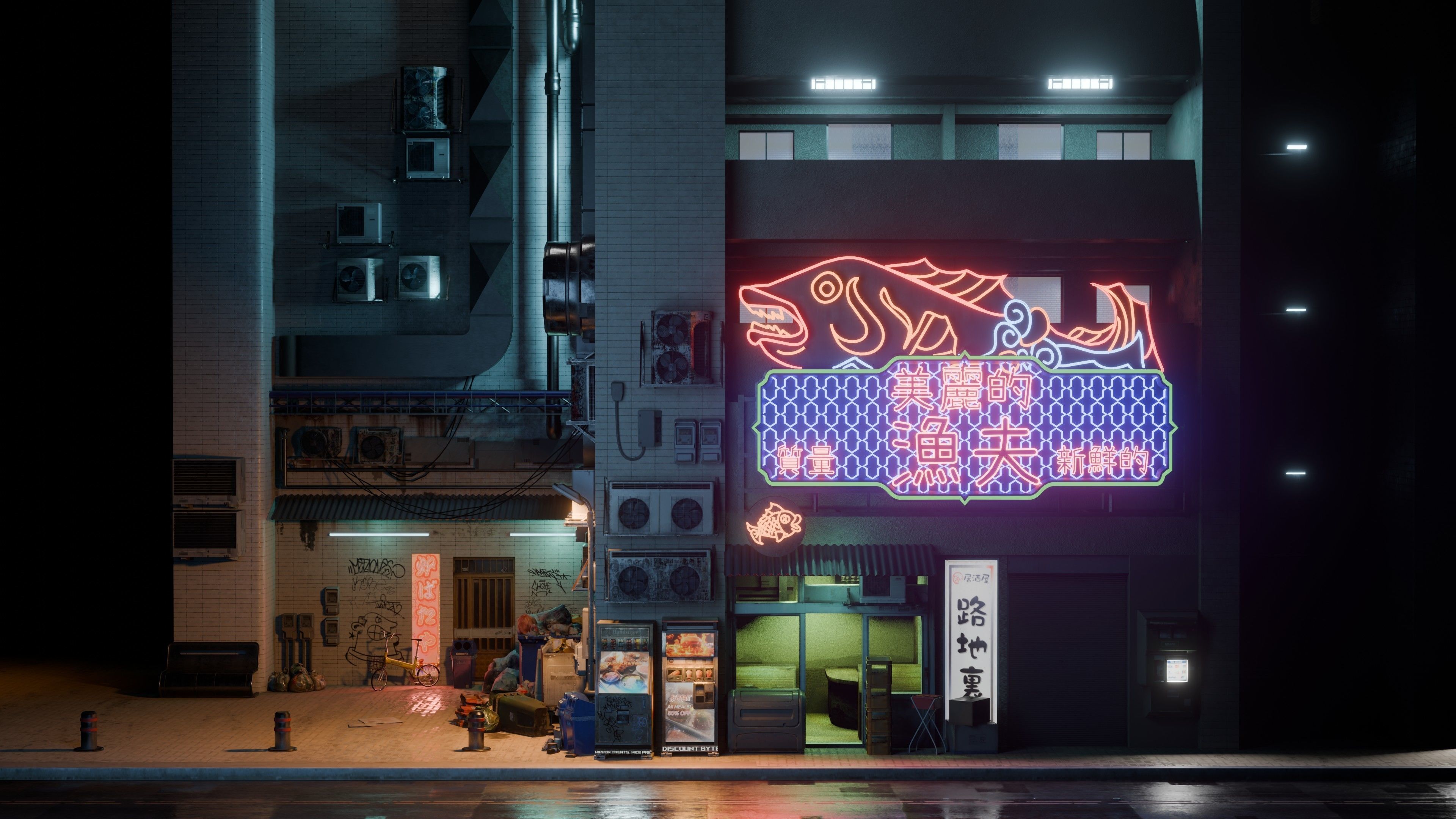 Fish Shop And Garbage Dump Cyberpunk Street Low-poly 3D model_7