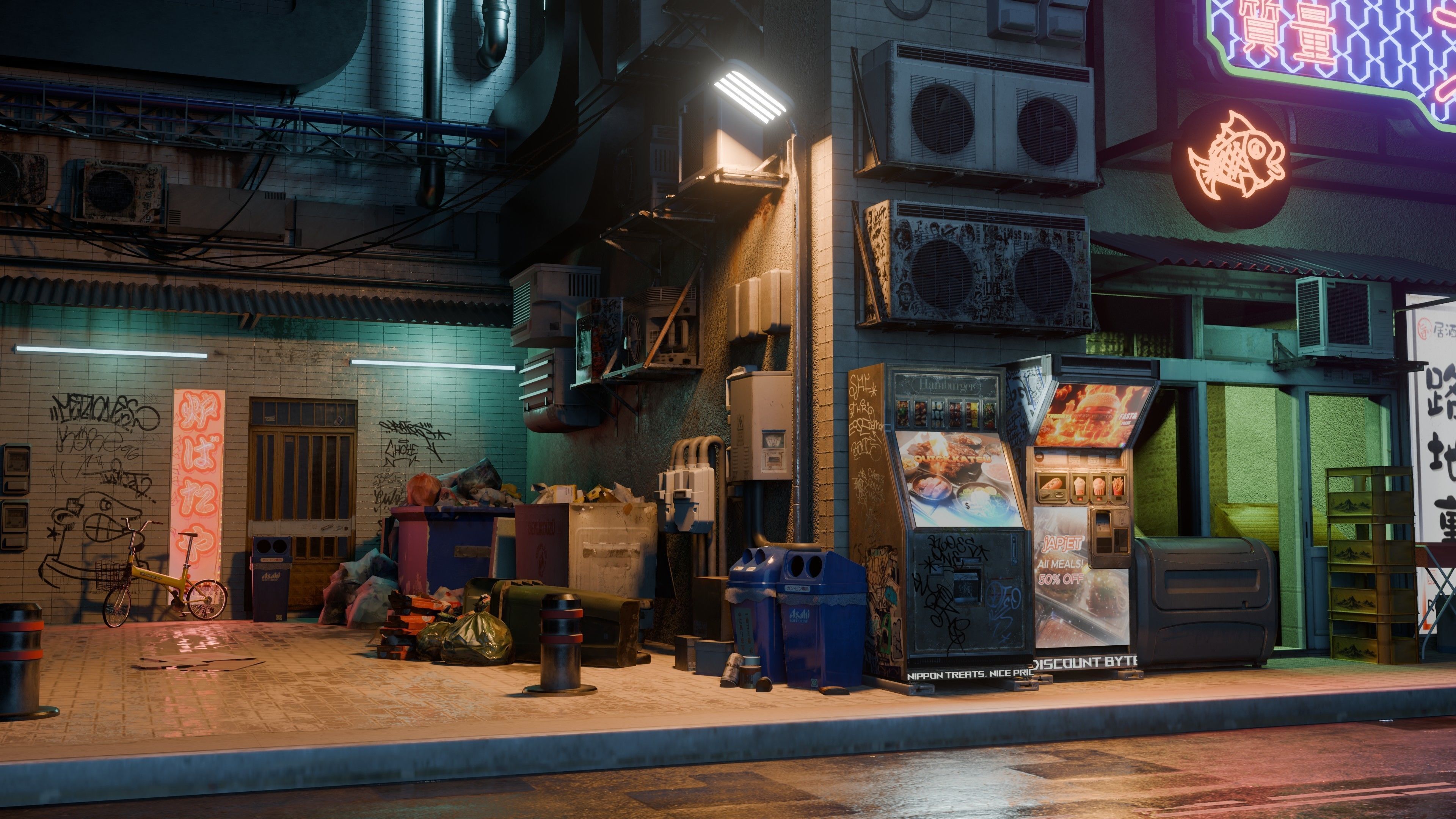 Fish Shop And Garbage Dump Cyberpunk Street Low-poly 3D model_2