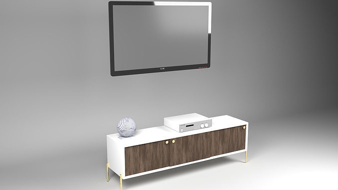 TV Set with table and console 3D model
