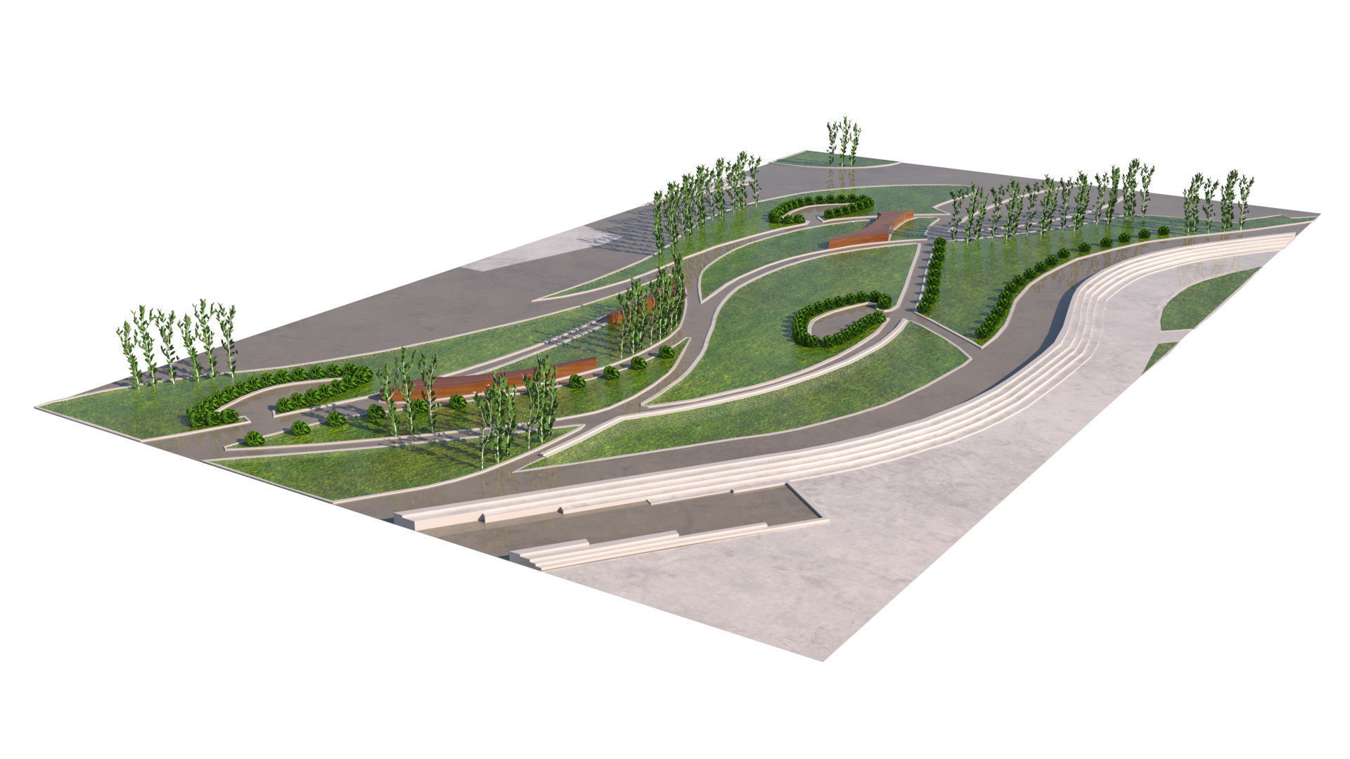 Low Poly Landmark Park 3D Model Low-poly 3D model_5