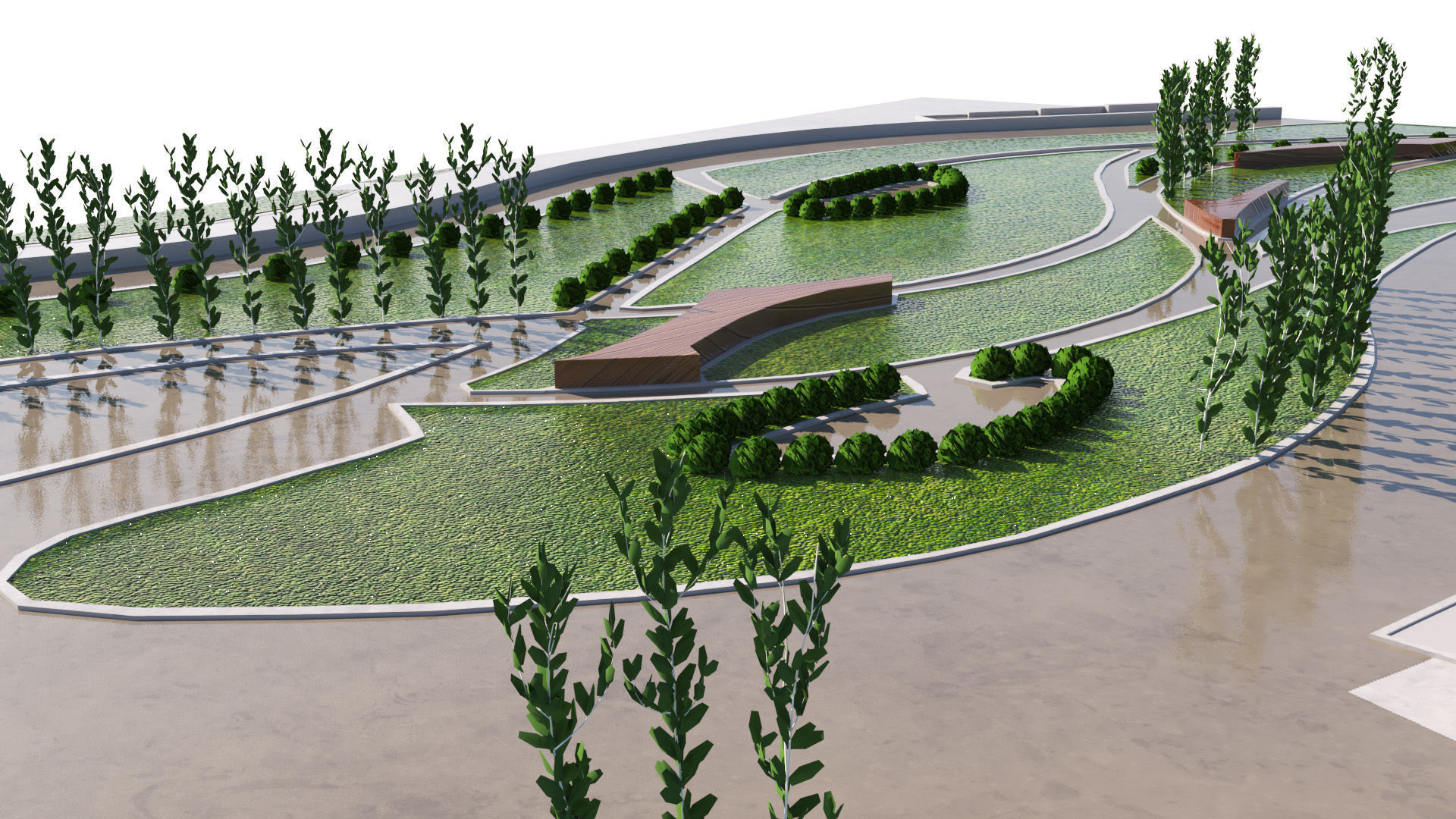 Low Poly Landmark Park 3D Model Low-poly 3D model_6