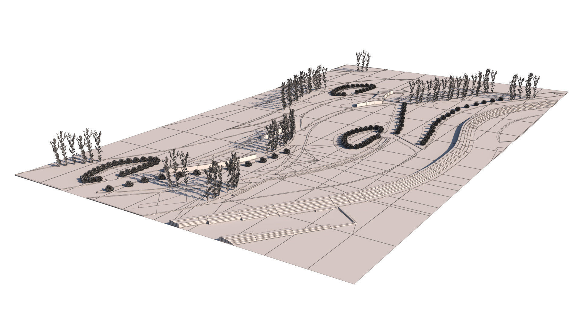 Low Poly Landmark Park 3D Model Low-poly 3D model_12