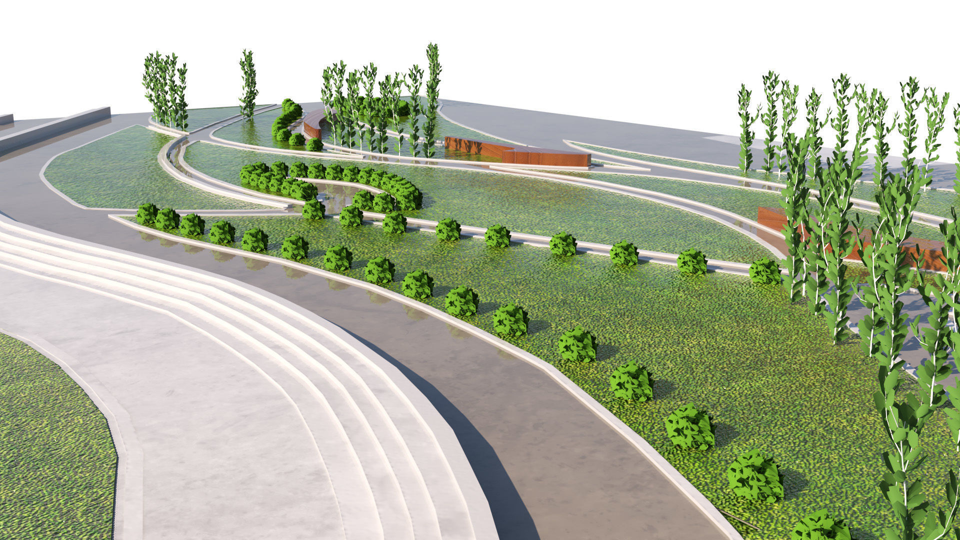 Low Poly Landmark Park 3D Model Low-poly 3D model_3