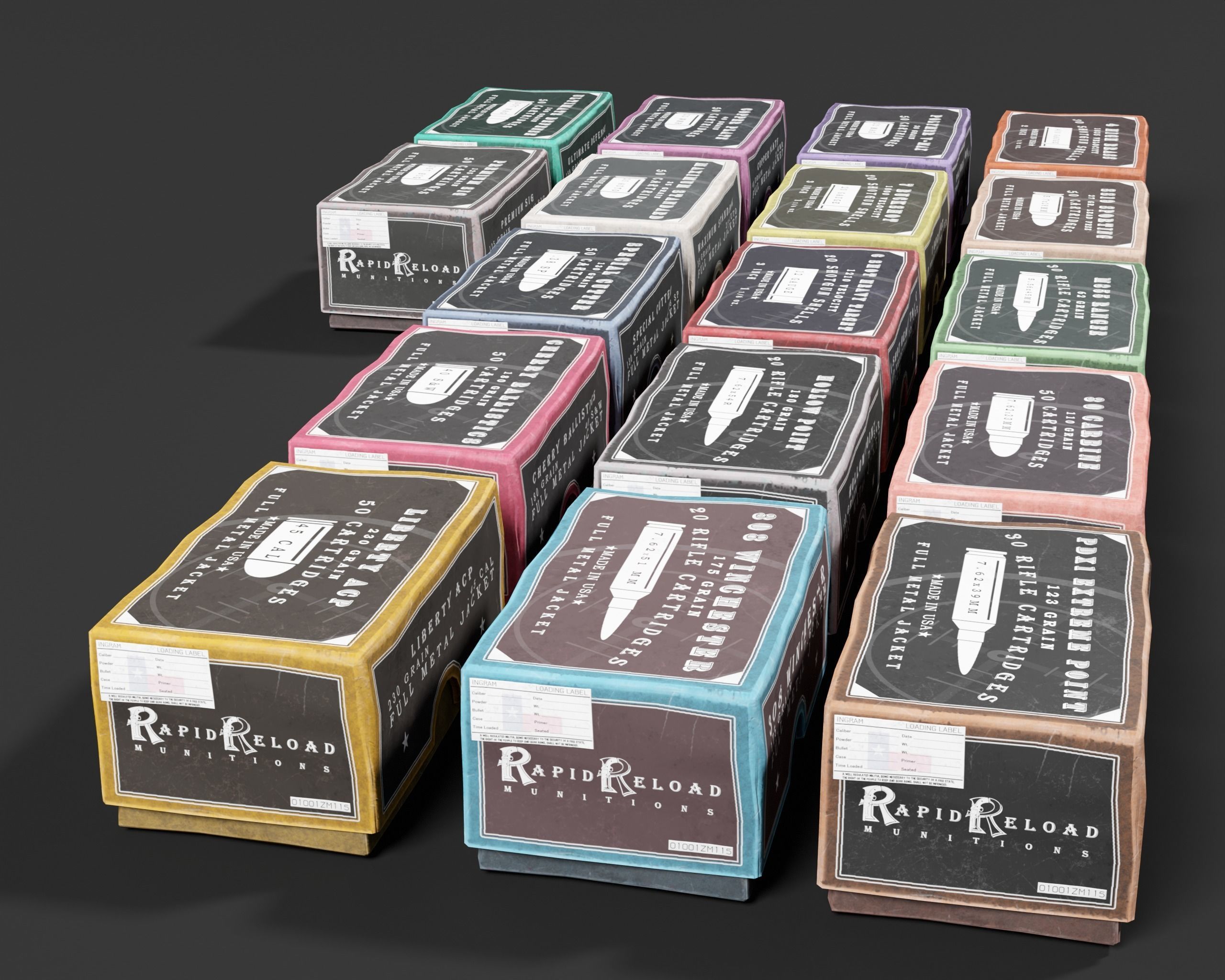 Ammo Boxes Pack Low-poly 3D model_12