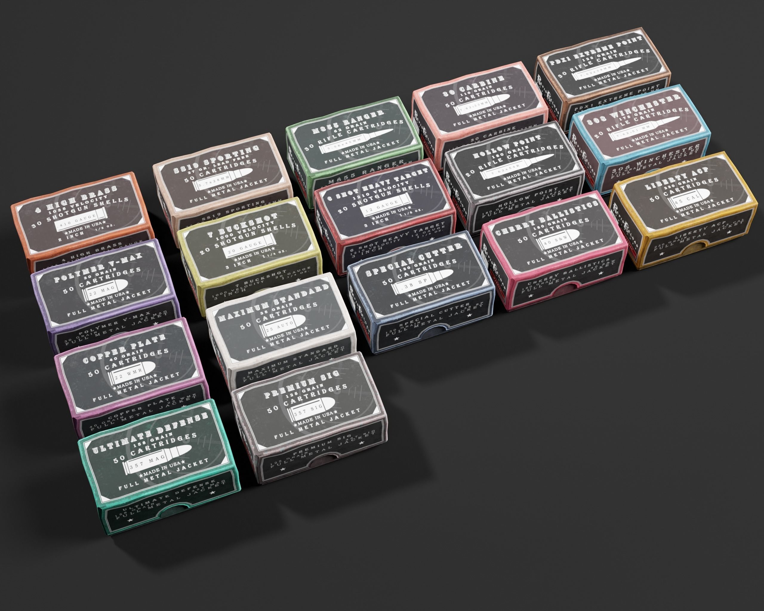 Ammo Boxes Pack Low-poly 3D model_2