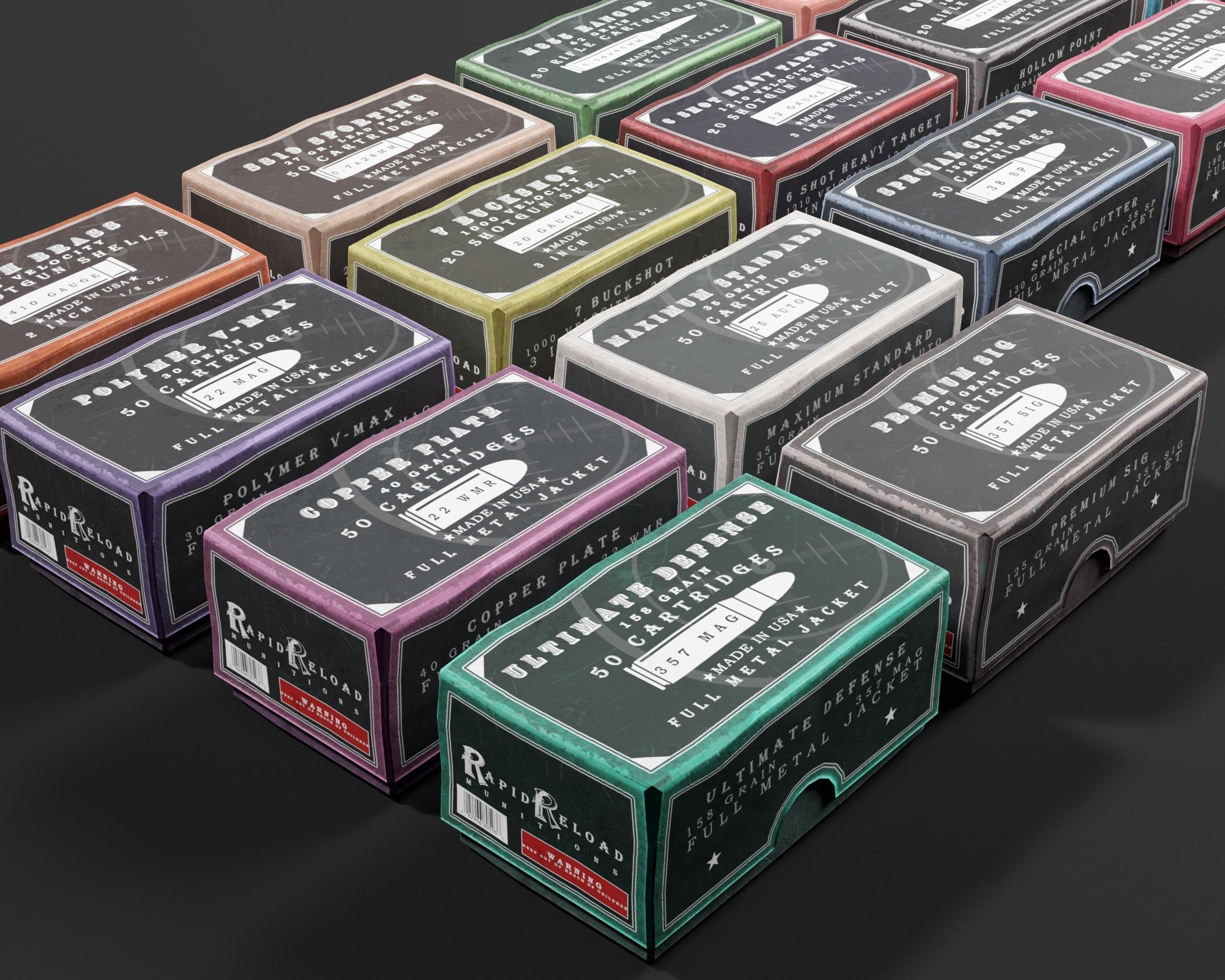 Ammo Boxes Pack Low-poly 3D model_4