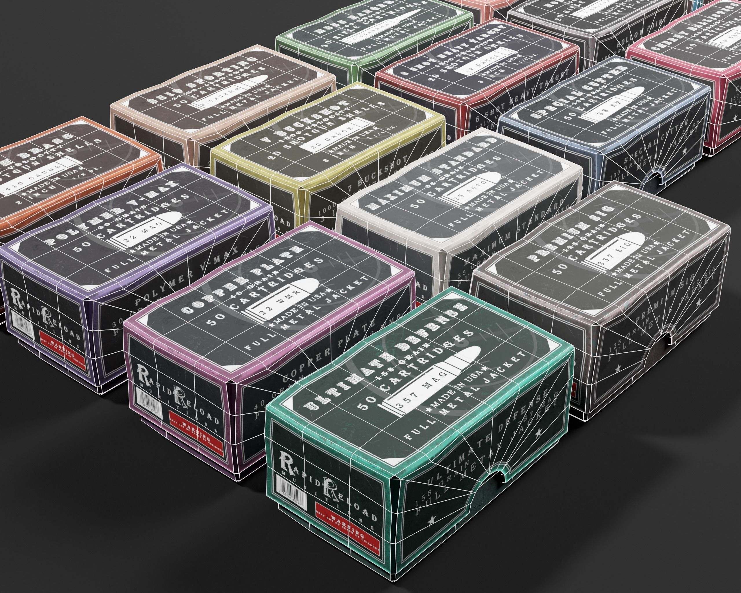 Ammo Boxes Pack Low-poly 3D model_5