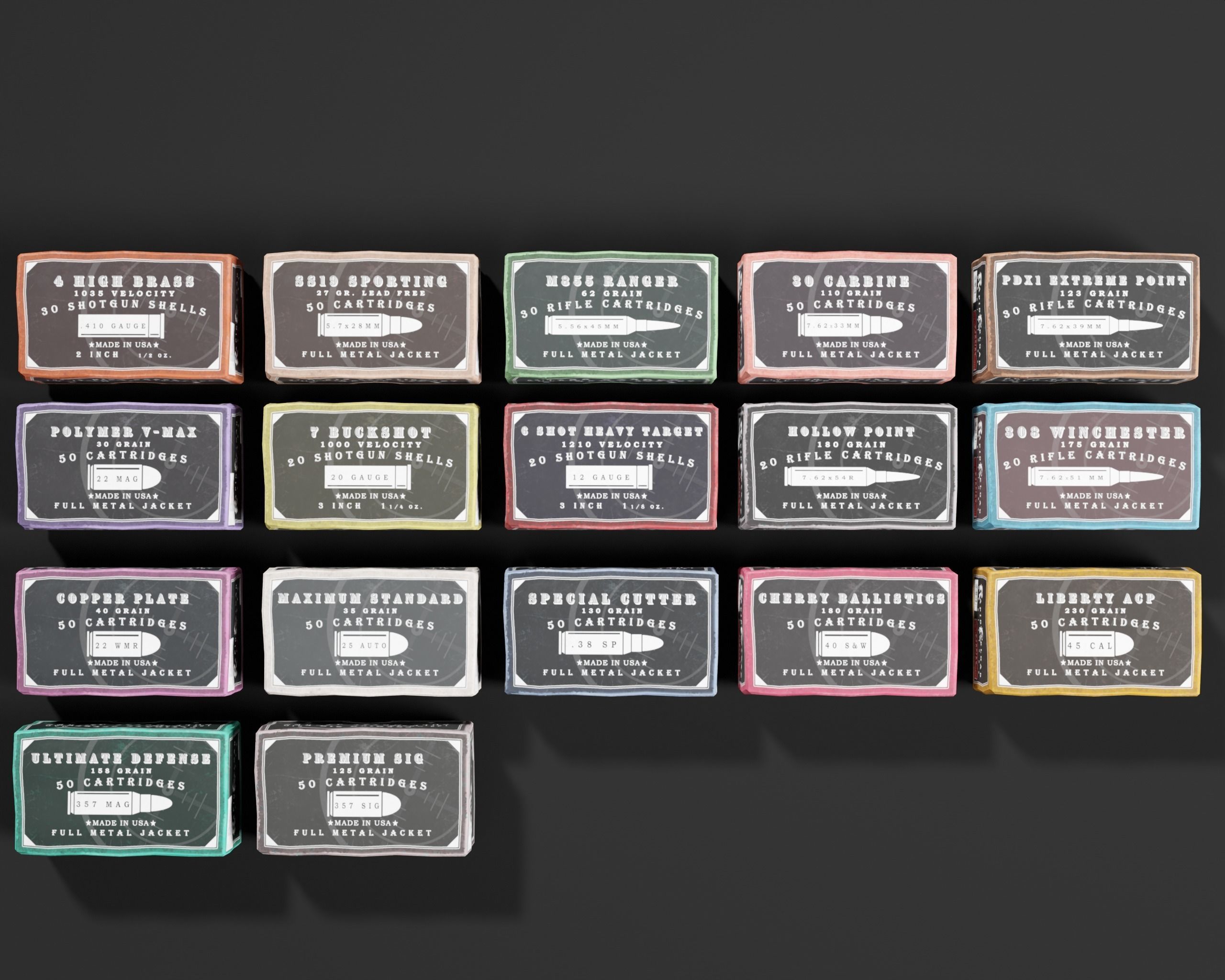 Ammo Boxes Pack Low-poly 3D model_16