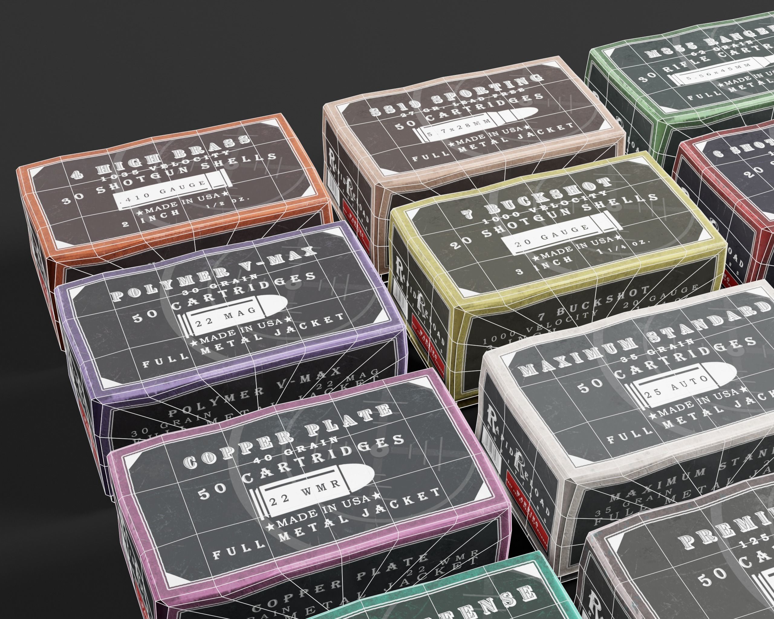 Ammo Boxes Pack Low-poly 3D model_7
