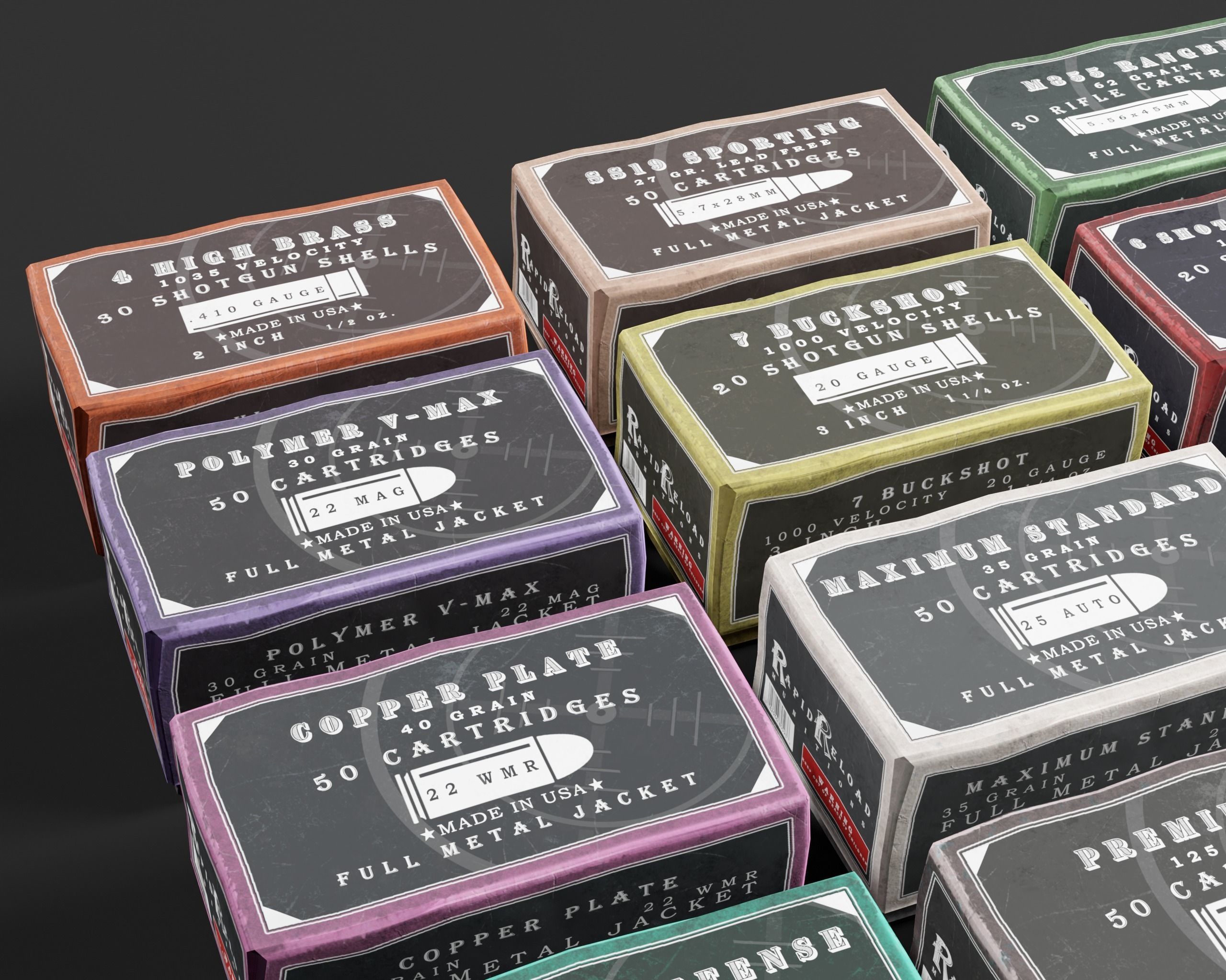 Ammo Boxes Pack Low-poly 3D model_6