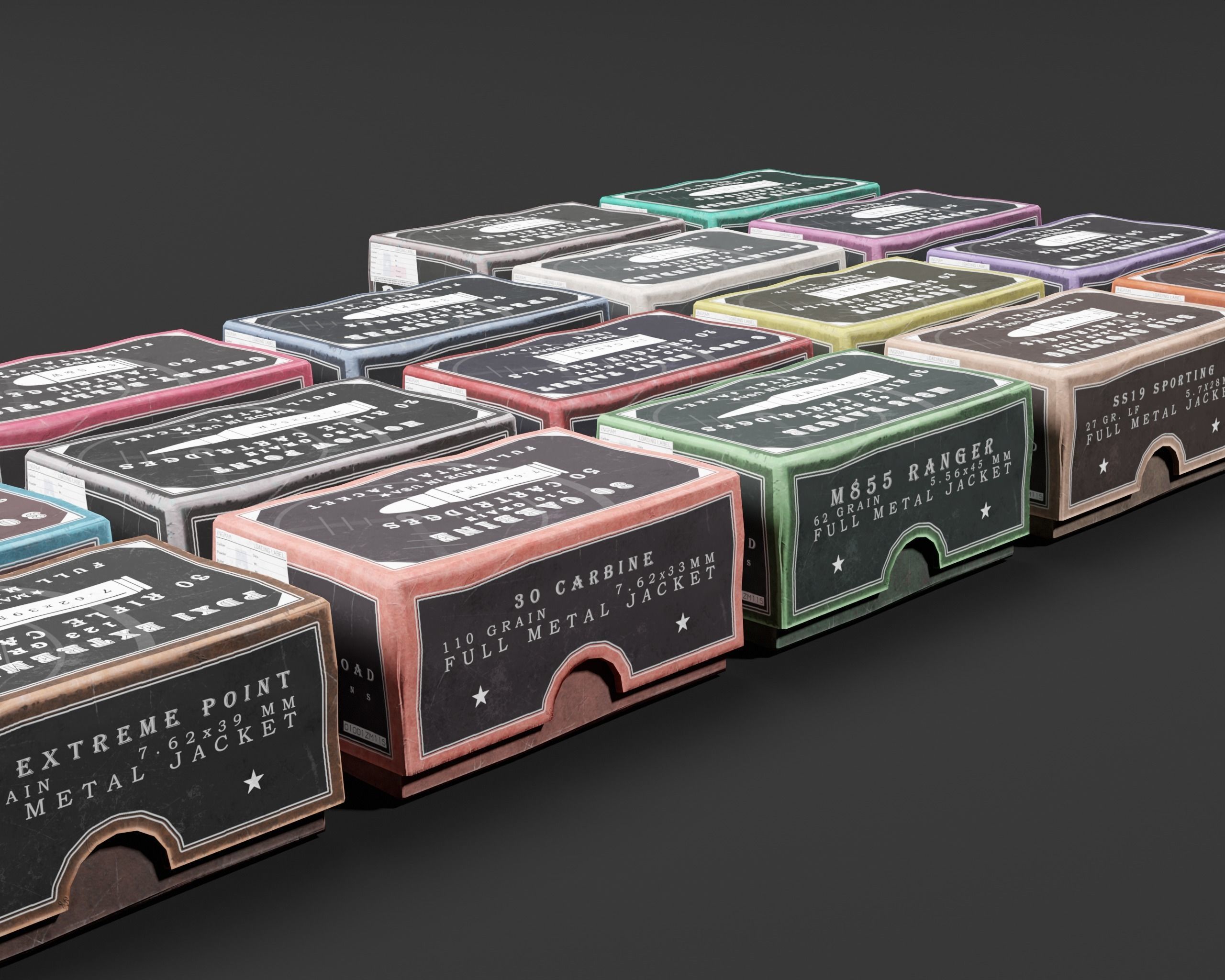 Ammo Boxes Pack Low-poly 3D model_14