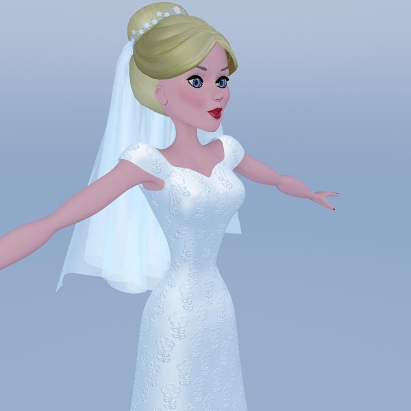 Silky blue wedding dressed bride 3D model_4