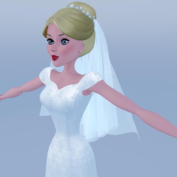 Silky blue wedding dressed bride 3D model_3